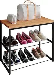 Sapateira Banco Industrial Para Hall/Closet/Quarto 2 Prateleiras em Chapa de Aço - LH Móveis (Cedro)