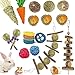 Grddaef 18 PCS Bunny Toys, Rabbit Toys Guinea Pig Toys Natural Apple Wood Grass Timothy Sticks Chew and Treat for Guinea Pigs Hamster Chinchillas