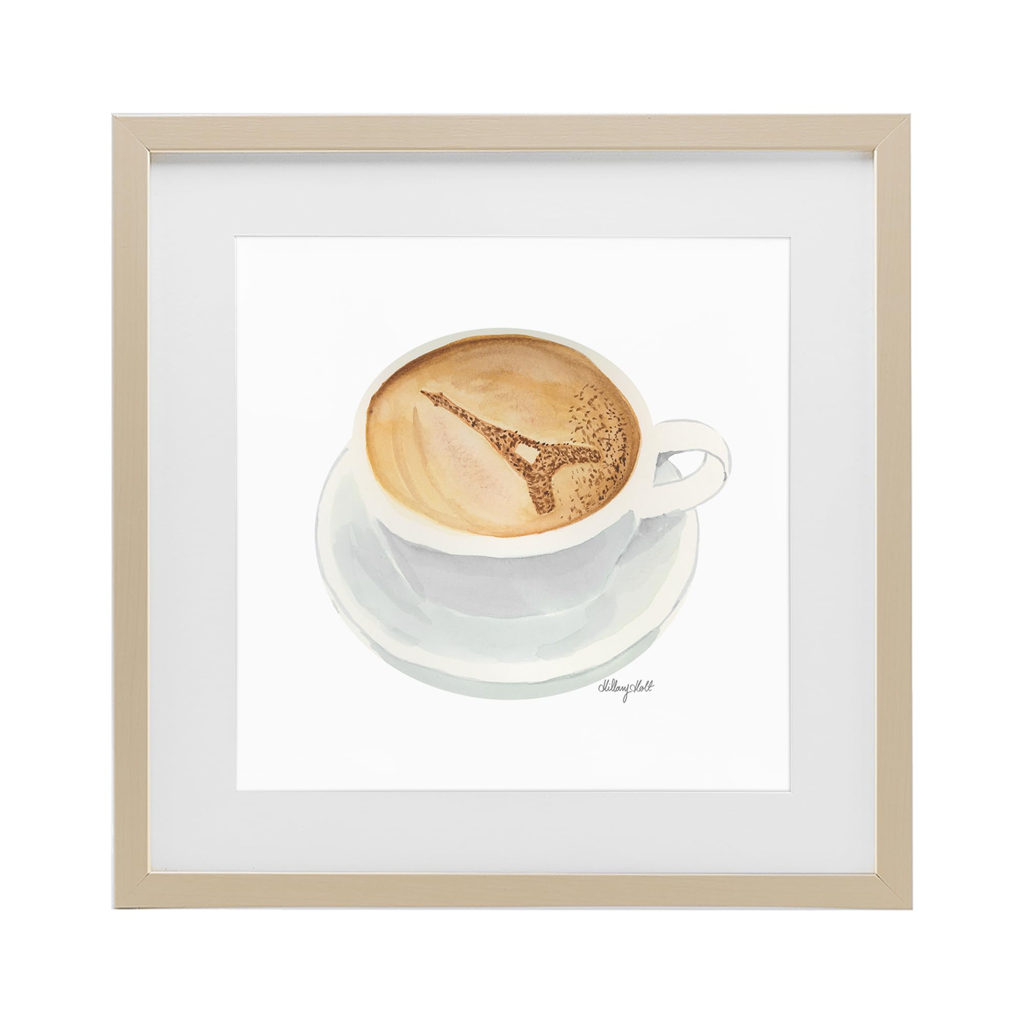 Stupell Industries 'Eiffel Tower Latte', Framed Print Under Glass, Brown, 16 x 16 Inches, Easy to Hang and Sturdy, Made in USA, by Hillary Holt