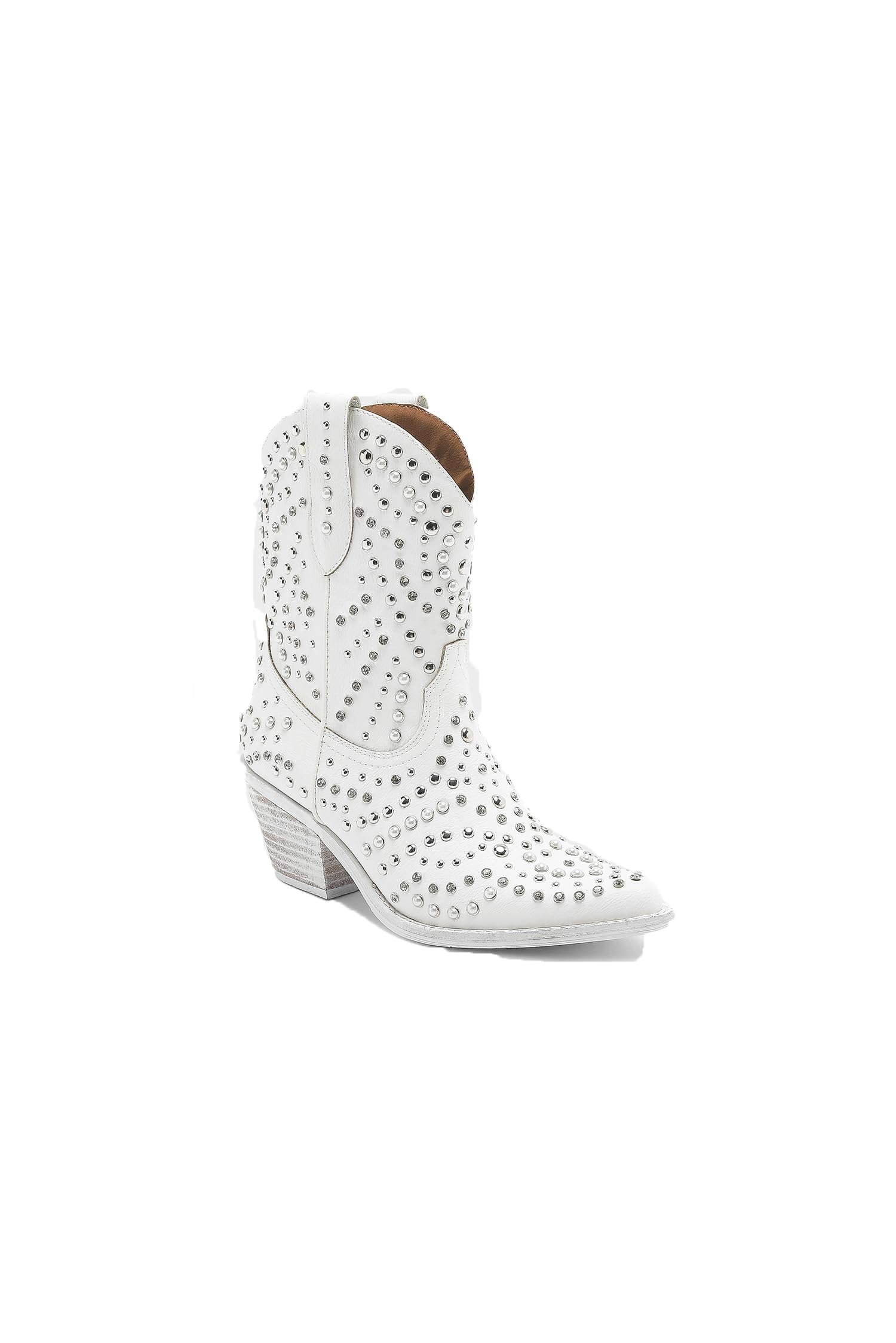 Beast Fashion Women's Studded Rhinestone Pearl Western Boots Mid-Calf Boots Cowgirl Boots Ankle Boots Pointed Toe Boots Stacked Heel Boots