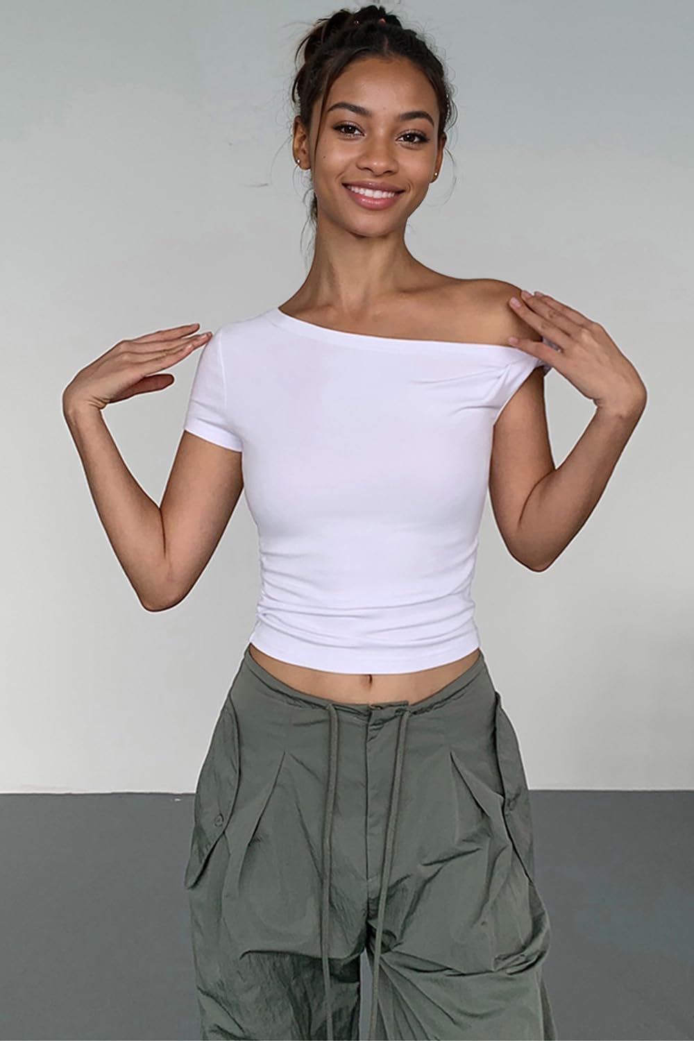 Off The Shoulder Tops for Women Sexy Short Sleeve Bad Girl Going Out Crop Tops Trendy Streetwear Fitted T Shirt Basic tees - Image 3