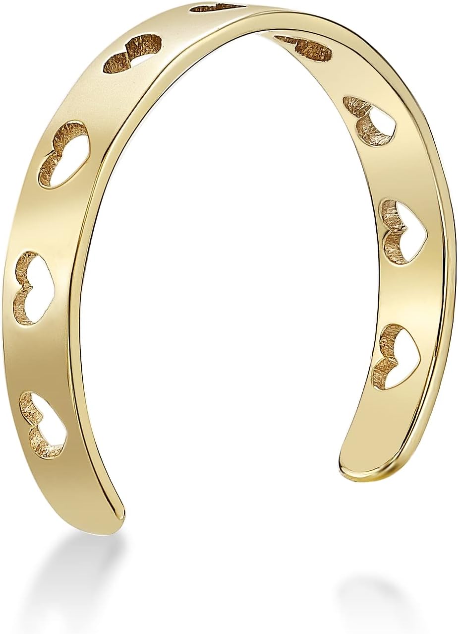 Lavari Jewelers Heart Cutout Open Band Toe Ring for Women I 10K Yellow Gold Toe Ring for Her I Adjustable Toe Band I One Size Fits Most Toes I 3 mm Wide Body Jewelry