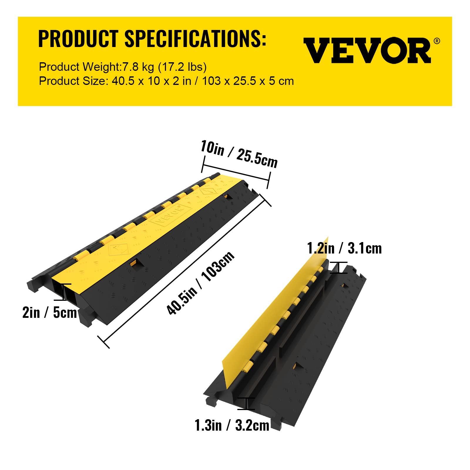 VEVOR 4 Pezzi 100x25x5cm Passacavo A Pavimento In Gomma 2 Slot Capacità 40T Passacavo Per Pavimento Con 2 Canali