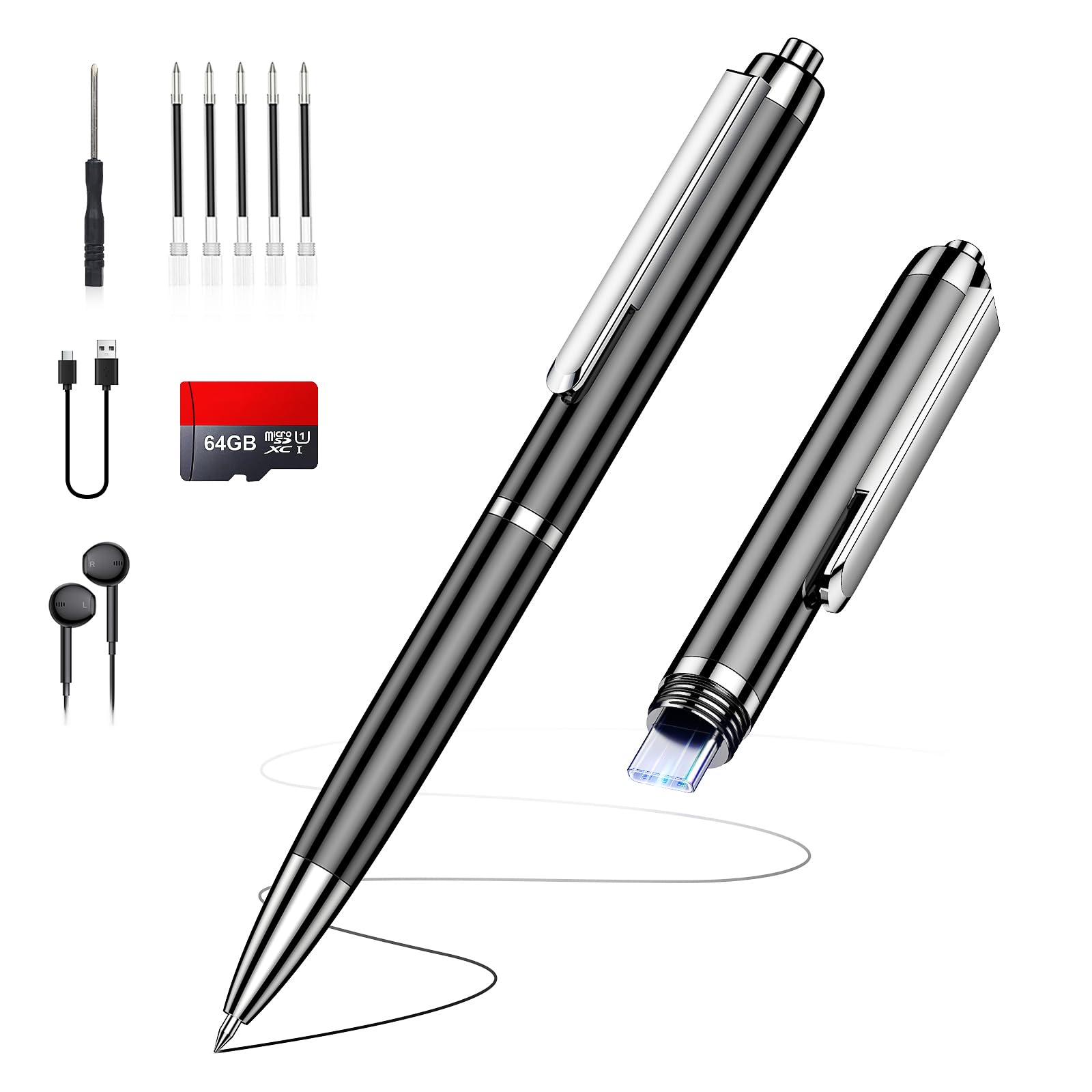 Amazon.co.jp: 【64GB】ボイスレコーダー ペン型 録音機 内蔵Type-C
