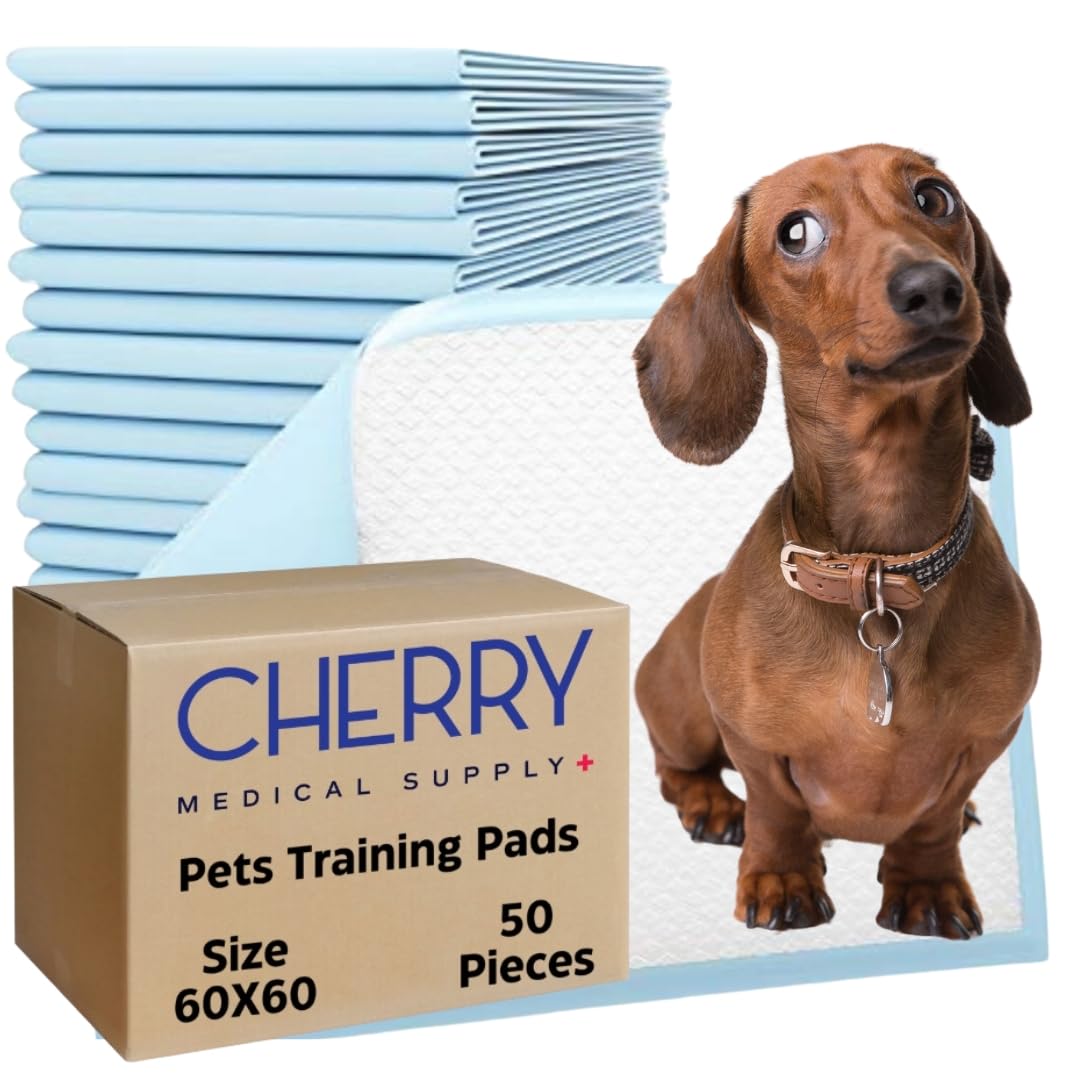 Cherry Medical Supply 50-Pieces Packed in 2 Pouches 60 cm x 60 cm Pet Training Pads & Puppy Pads Super Absorbent Pee Pads for Dogs, Leak-Proof Potty Training Pads for Puppies Cats Rabbits Pet Pads