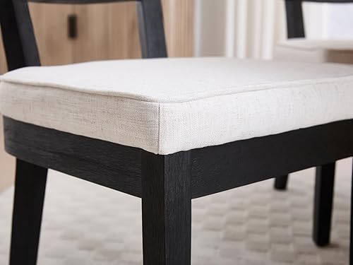 Miniatura 4 de Juego de 2 sillas de comedor de ratán de granja, sillas modernas de cocina y comedor de madera con respaldo de caña, cómodo asiento tapizado de