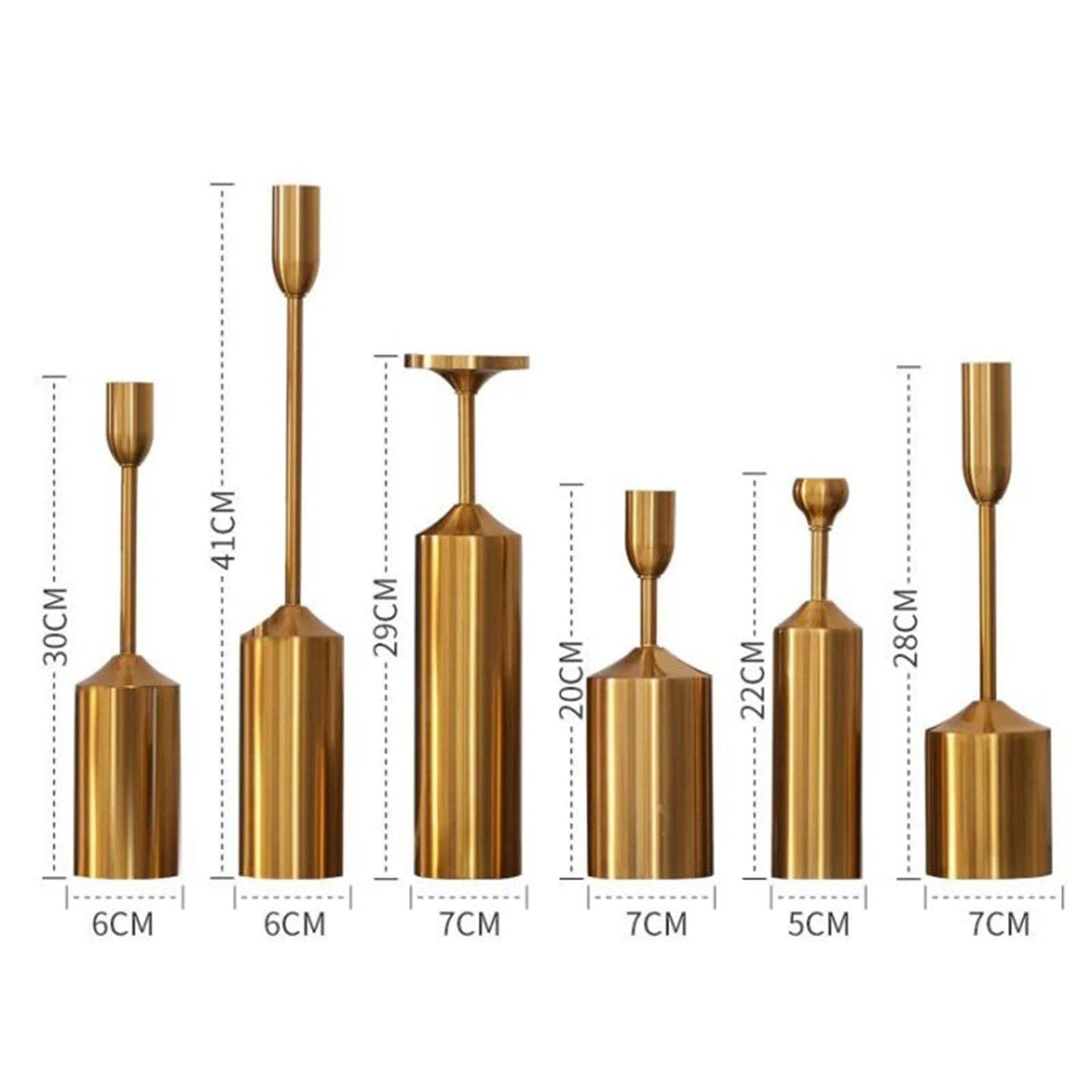 Portavelas Decorativos de Aluminio Dorado Juegos de Candelabros para Velas Cónicas Diseño Elegante Y Anticorrosivo Adecuado para Regalos, Juego de 6, Individual