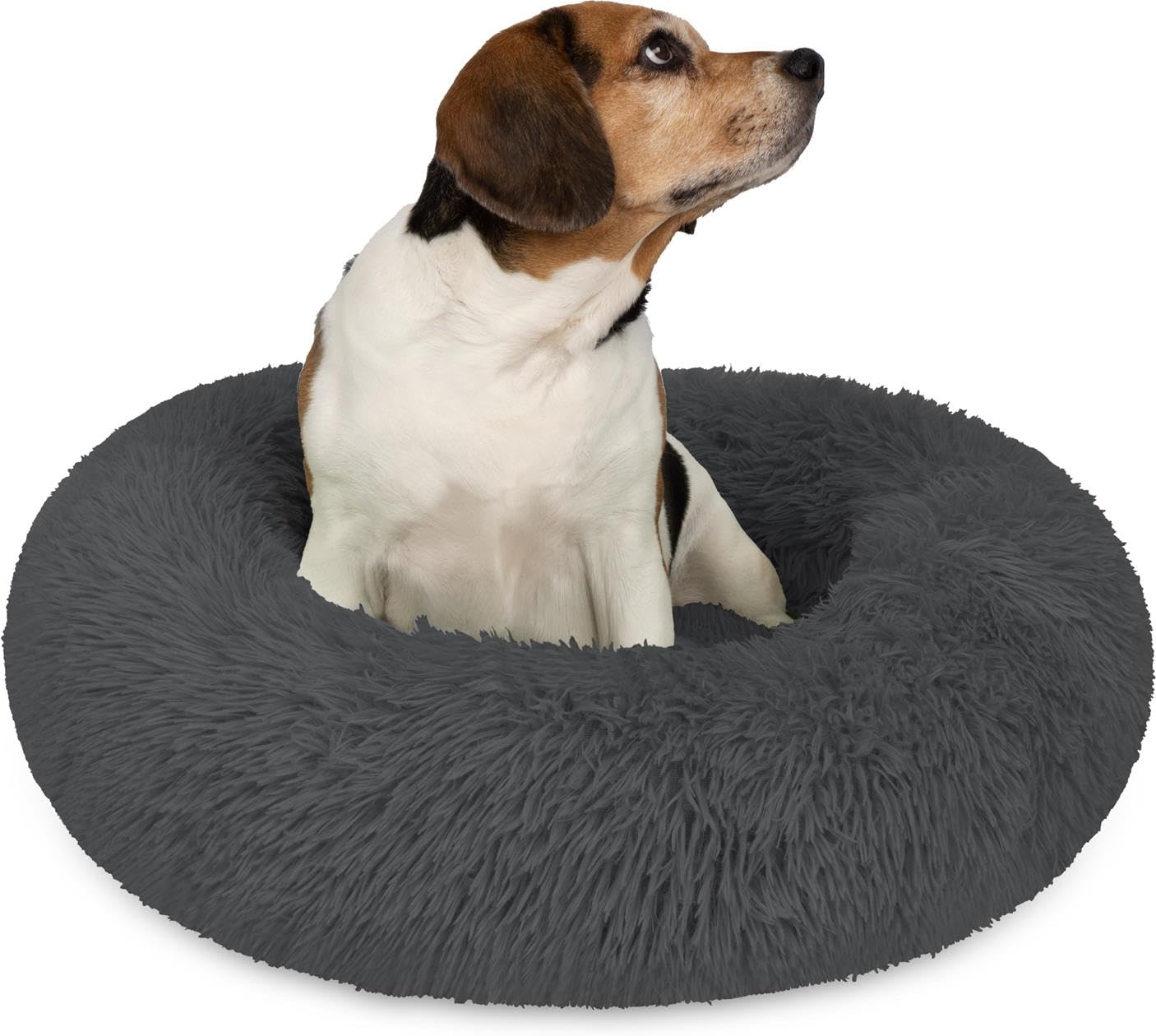 normani Rundes Hundebett für große und kleine Hunde - Ergonomisches Hundekissen Donut - Hundecouch mit hohem Rand Farbe Anthrazit Größe 100 cm x 100 cm x 28 cm