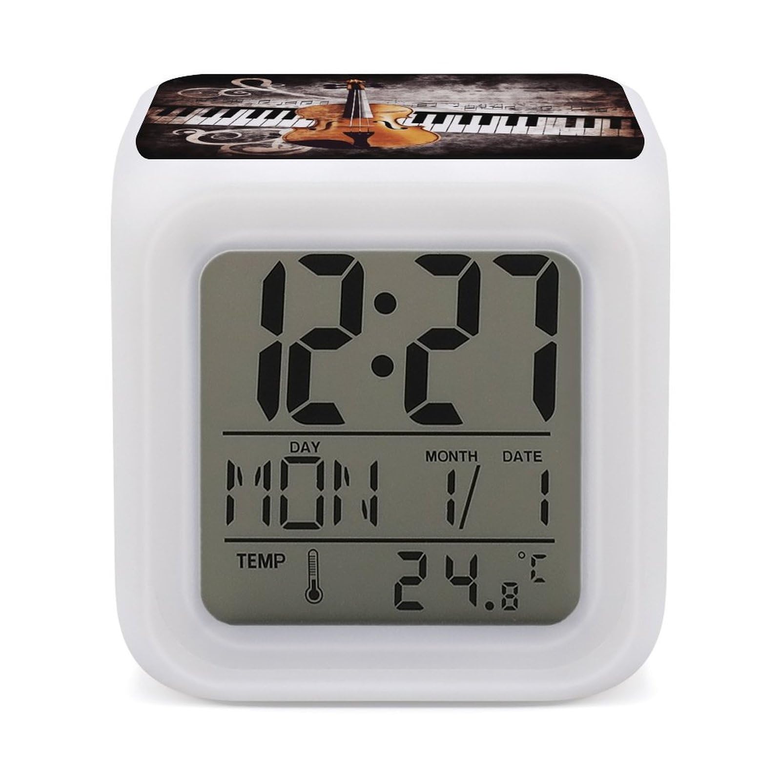 Reloj despertador con notas musicales LED digital y lámpara multicolor decorativa de mesa