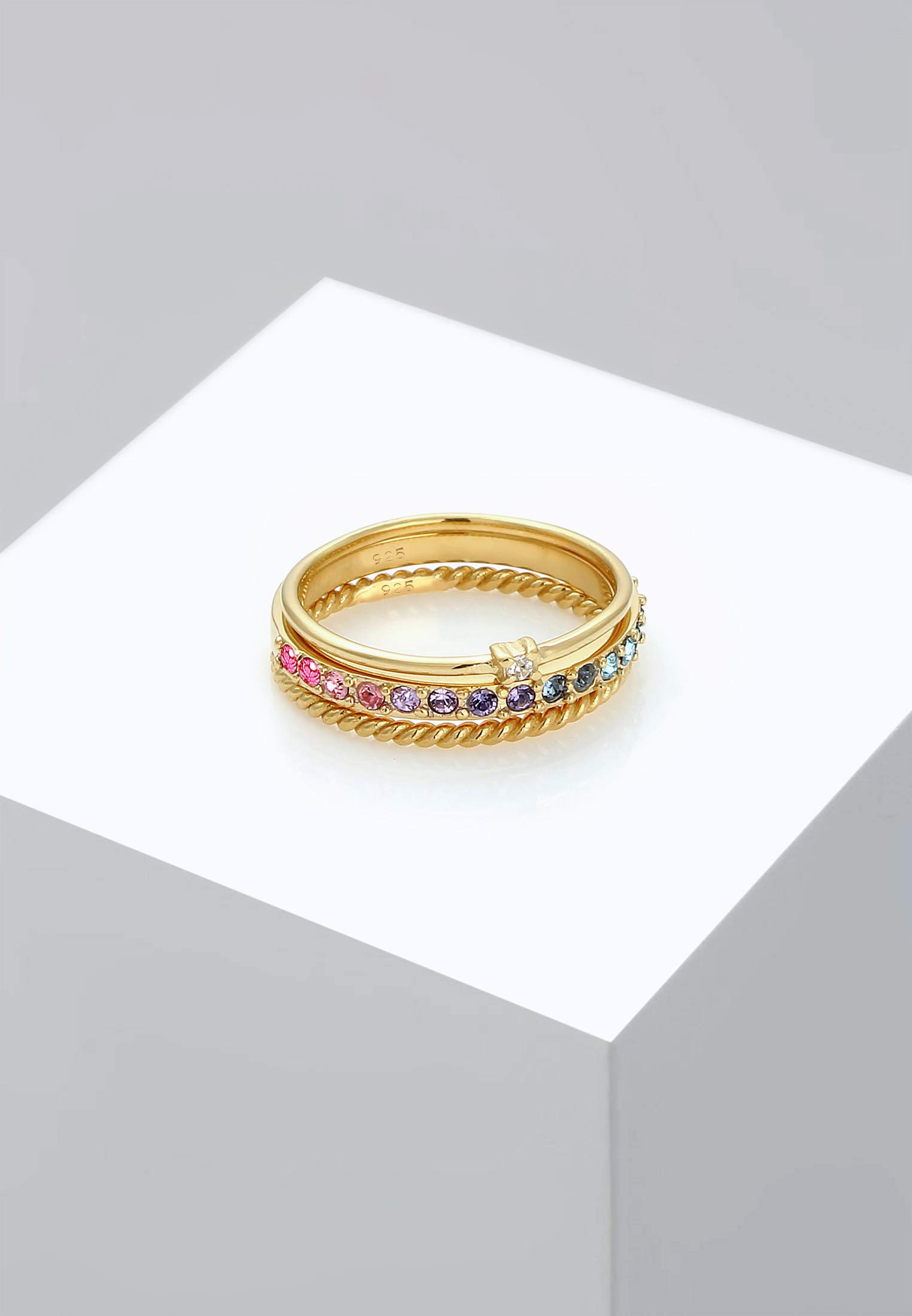 Elli Ring Damen Set Multi-Color Funkelnd mit Kristallen Bunt 925 Silber