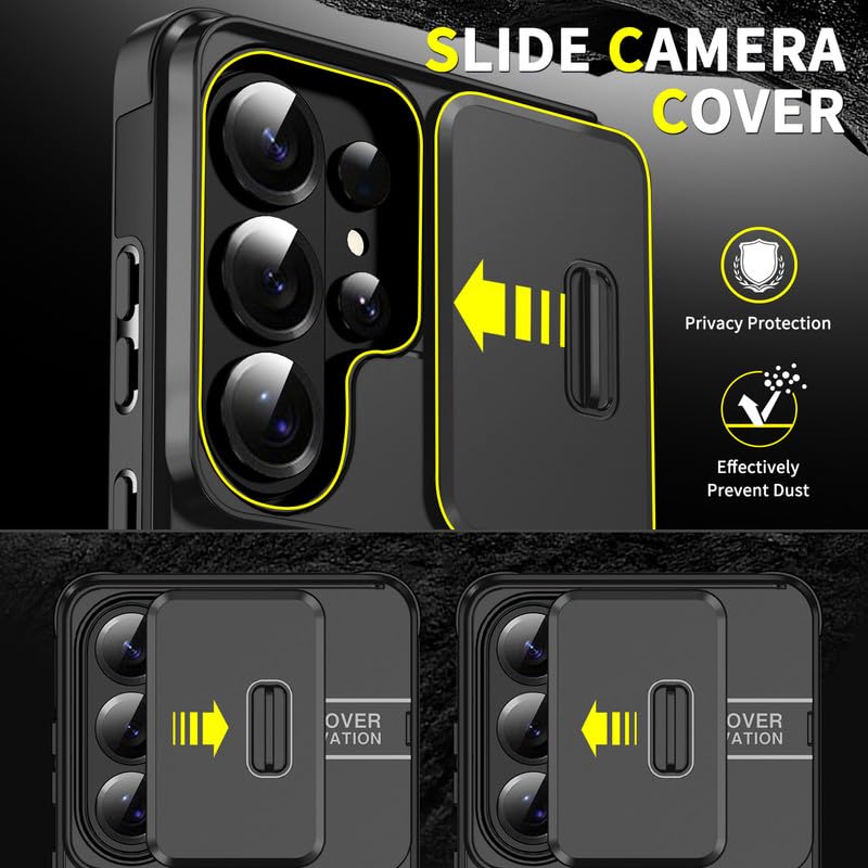 Image of LuxuryKase Shockproof Rugged Case for Samsung Galaxy S26 Ultra | Slide Camera Cover | 360 Rotating Ring Kickstand | Military-Grade Protection - Matte Black