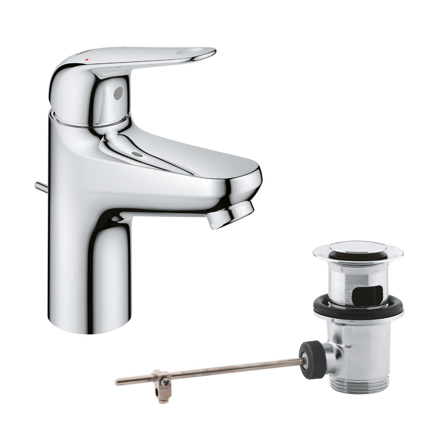 GROHE Swift Mitigeur Monocommande Lavabo, Economie d'Eau, Taille S, Tirette et Vidage, Installation Facile, Chromé, 24316001