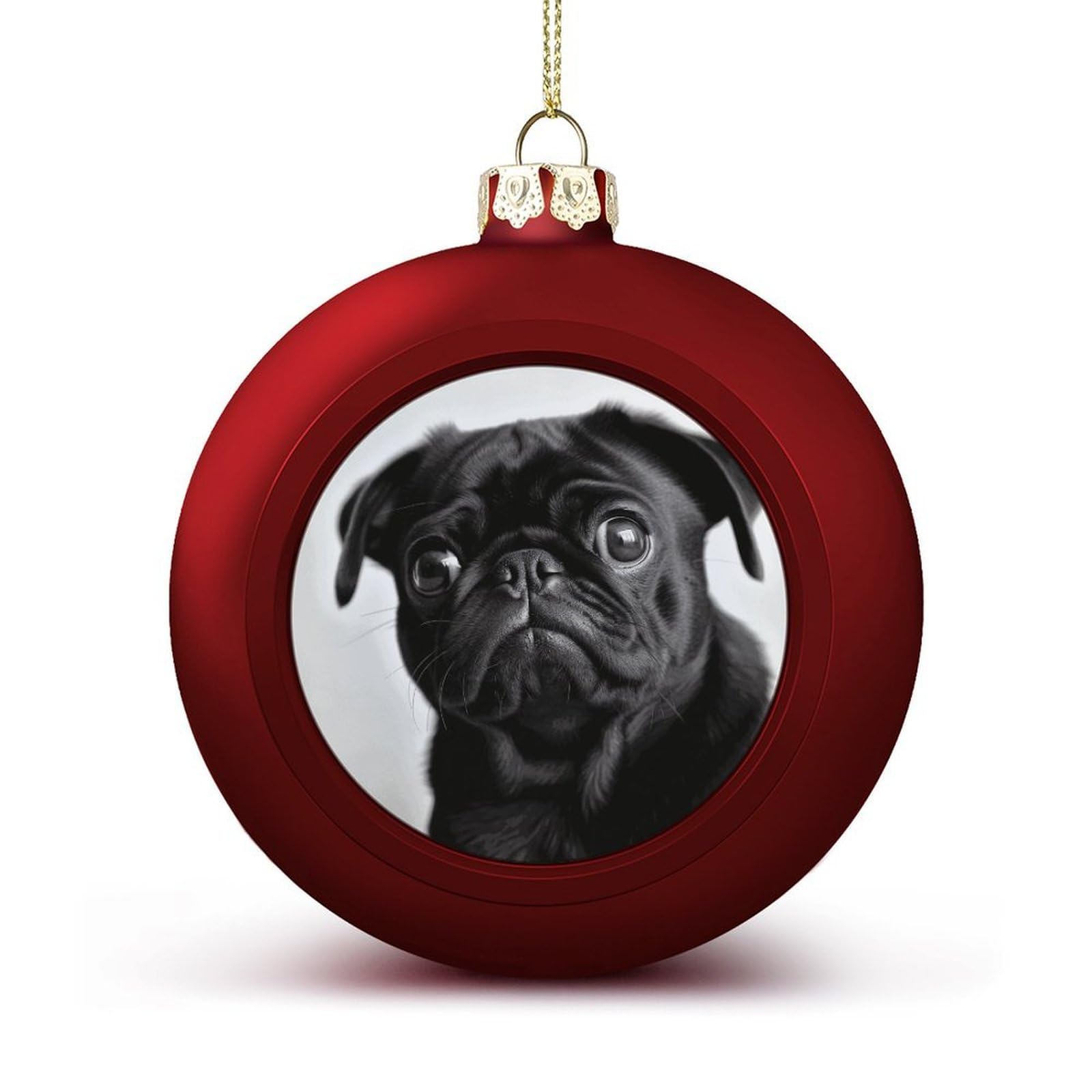 Boule de Noël carlin noir en plastique incassable pour sapin