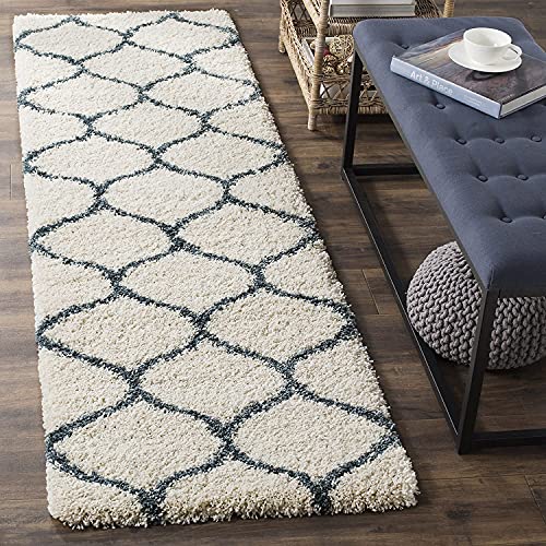 Image of Handwoven Microfibre 3D Rug for Living Room (Ivory & Teel Blue, 2 X 5 Feet (Runner), Microfibre)
