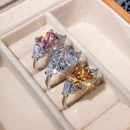 Miniatura 3 de Anillo de compromiso de plata de ley 925 con diamantes de color cuadrado, anillo de compromiso con circonita cúbica para mujer, banda fina para