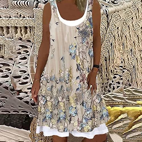 Women Sleeveless Summer Sundresses Flower Graphic Print Vintage Casual Loose Cover Up Vacation Short Dresses #TOP1
