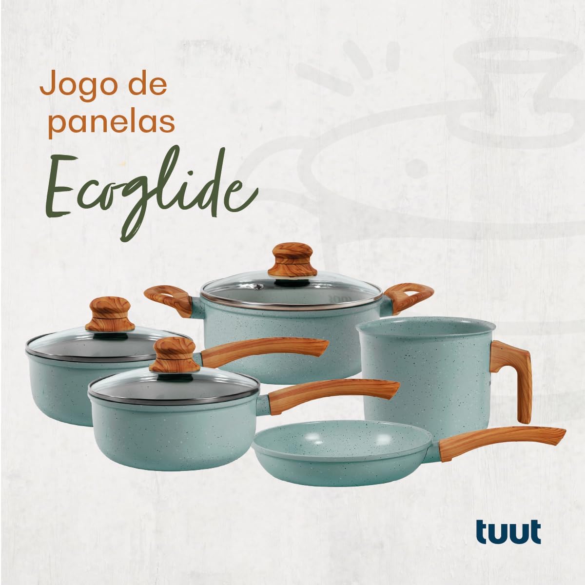 Jogo de Panelas de Alumínio Revestimento Cerâmico com Antiaderente Ecoglide Tuut Marble 5 peças Jogo de Panelas de Alumínio Revestimento Cerâmico com Antiaderente Ecoglide Tuut Marble 5 peças