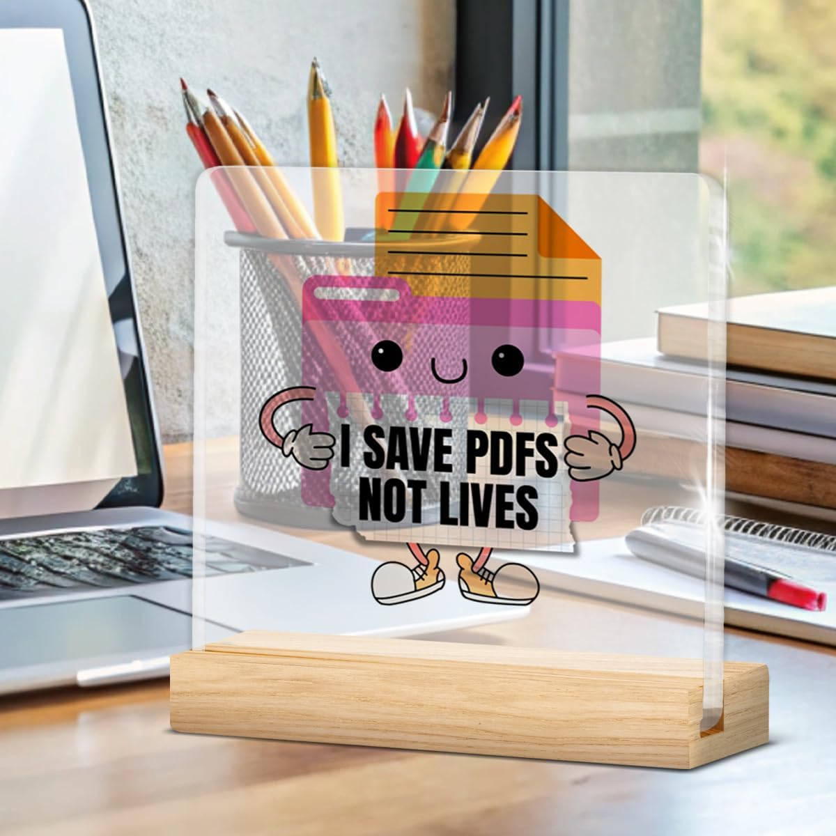 Funny Cute Office Desk Decor Sign, Humor Office Gifts for Coworkers Employees Colleagues, I Save Pdfs Not Lives Clear Desk Sign Cubicle Decor 4x4 Inch - Image 3