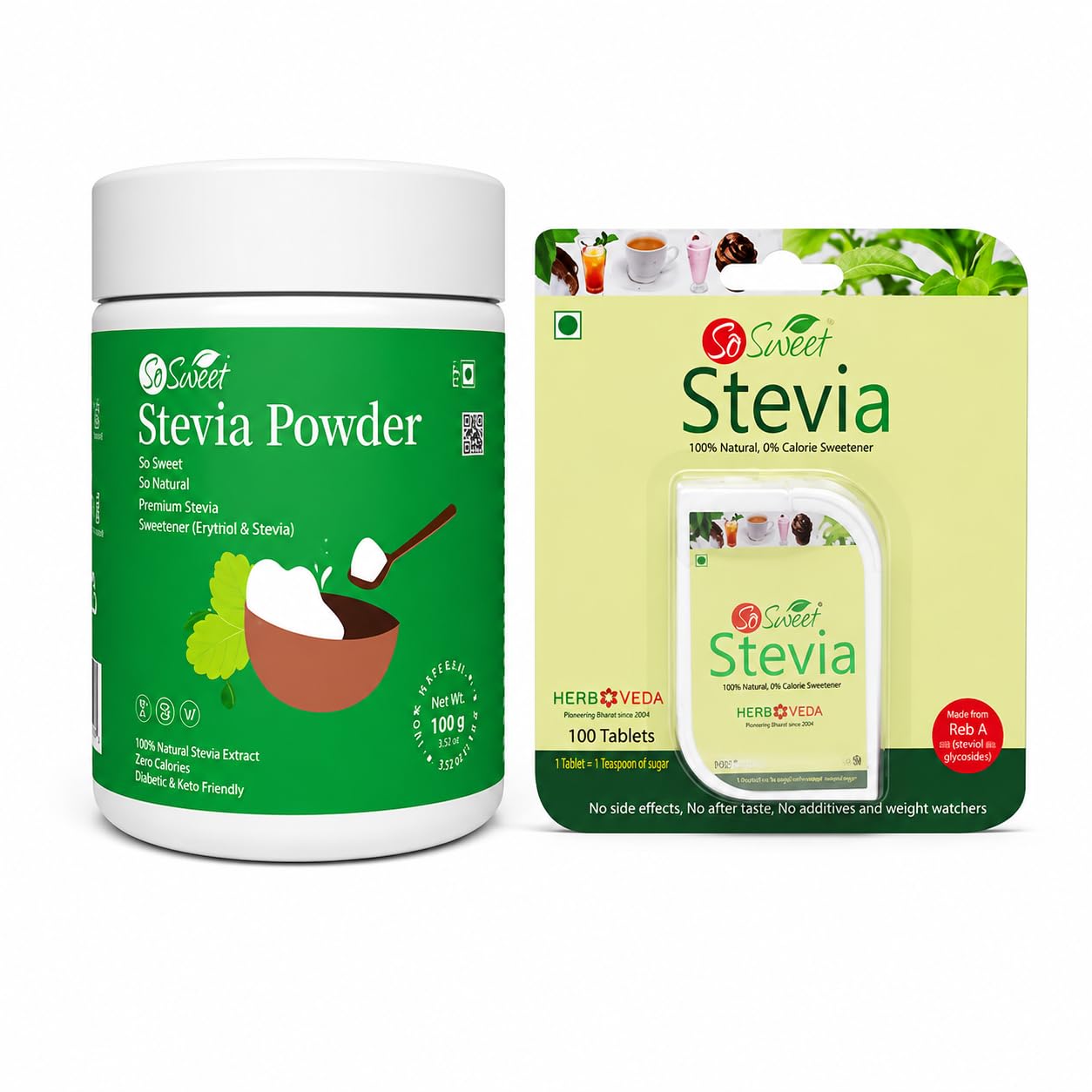So Sweet Stevia Natural Sugar free Sweetener 100 Tablets &100gm Stevia Powder Combo-image-45