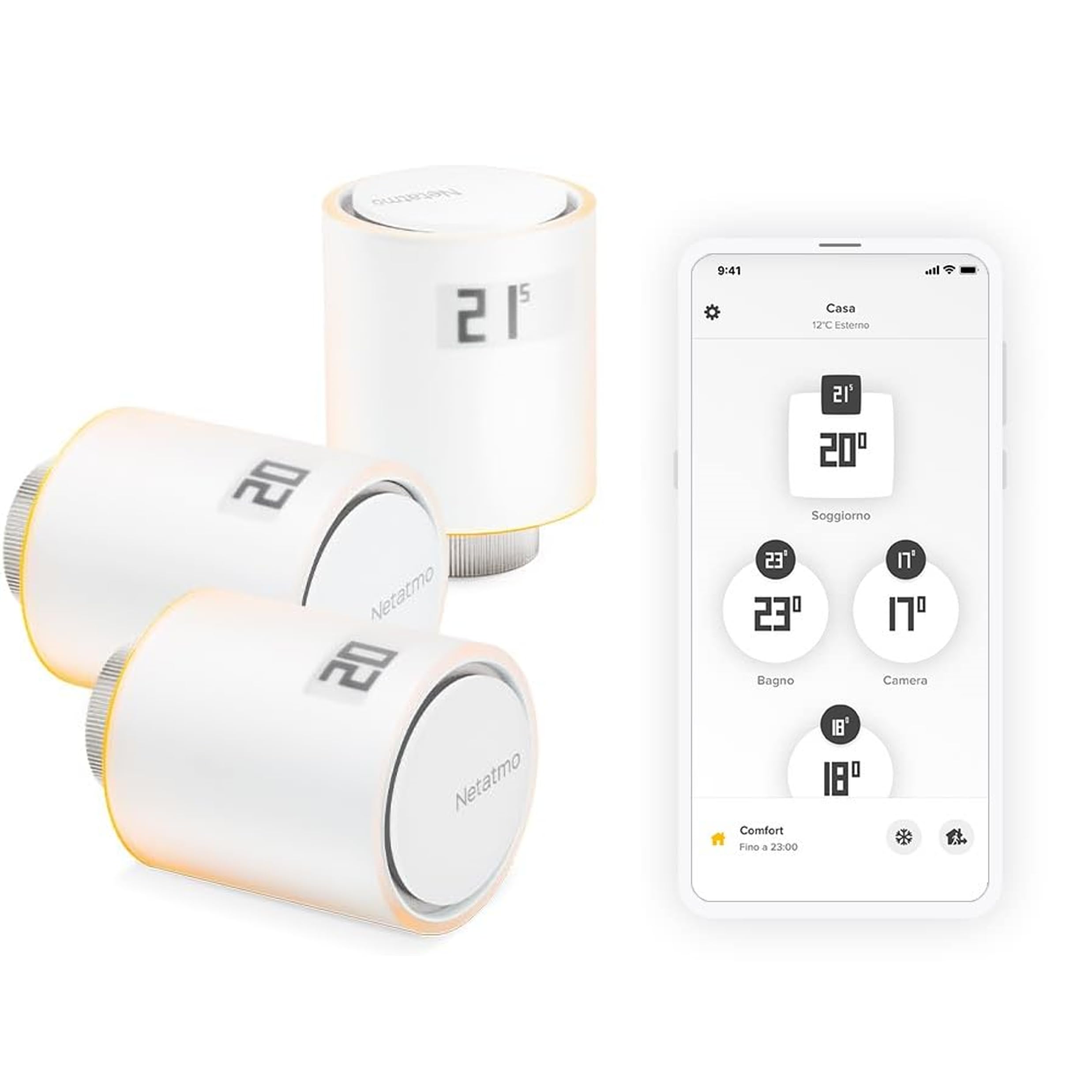 Netatmo Pack 3 Valvole Termostatiche WiFi, Controllo Remoto, Risparmio Energetico, Accessorio per Radiatori, Compatibile con Alexa e HomeKit, Installazione Facile, NBU-NAV-EU