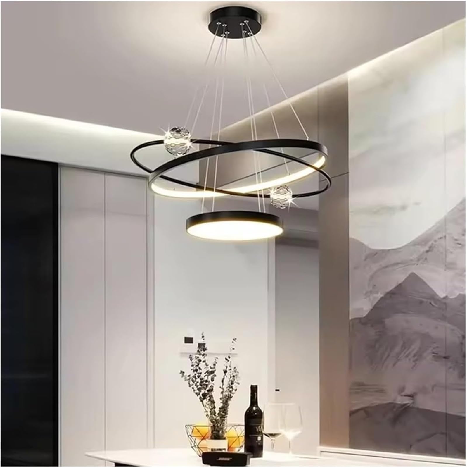 FZQSXAZU Pendant Light Ceiling Shade Modern Lamp for Dining Room Indoor Decorative Hanging Chandelier Chandeliers(Black D60cm)