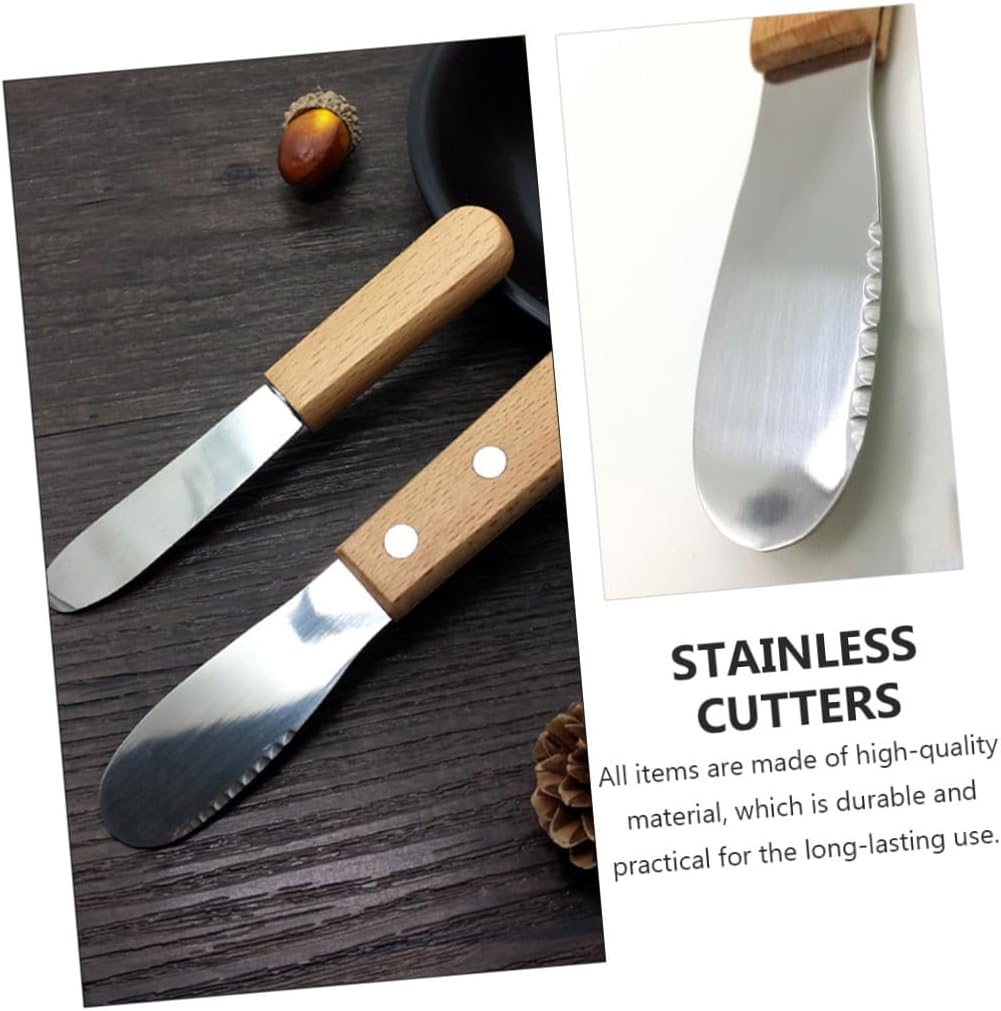 Cabilock 4pcs Butter Scrapers Stainless Steel Cheese Cutters Wooden Handle Jam Cutlery for Cheese Butter Knives