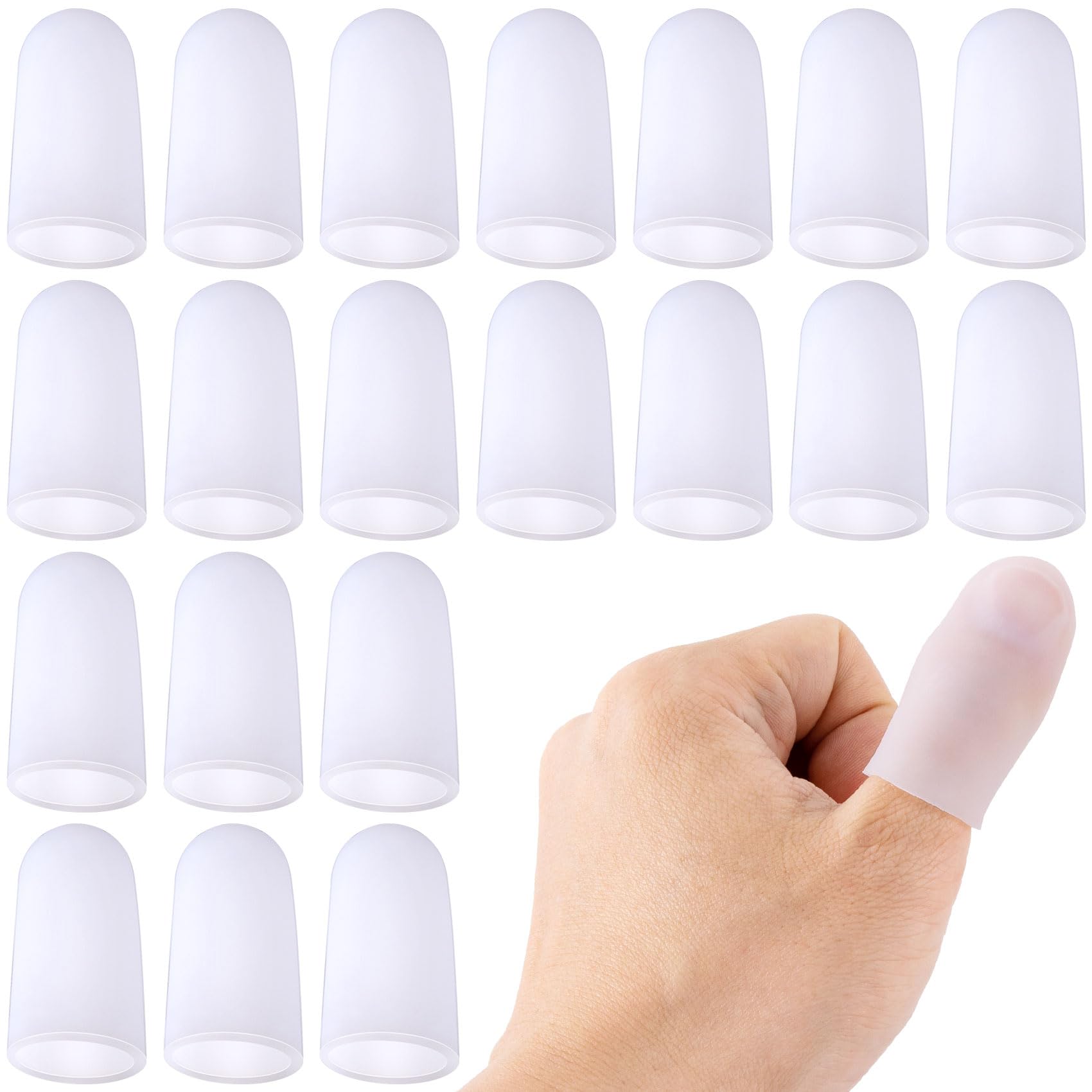 ANCIRS 20pcs Gel Finger Support Protector Caps Gloves, Gel Finger Cots/Covers, Silicone Fingertips for Hands Cracking, Eczema Skin, Trigger Finger Arthritis Pain Relief- White