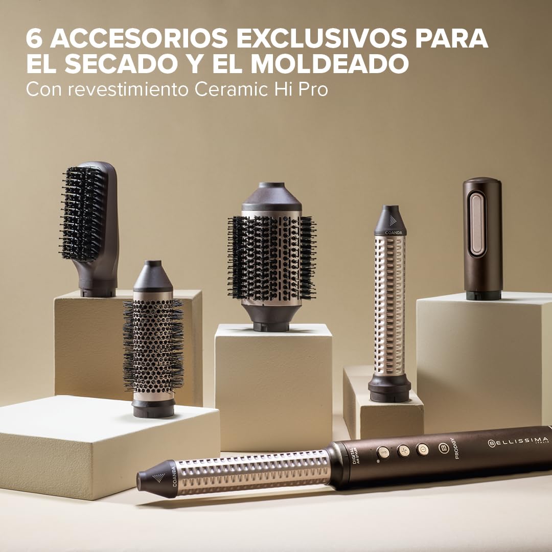 Bellissima Prodigy moldeador de aire caliente Ion-Ceramic Coanda motor digital 1200W 6 accesorios