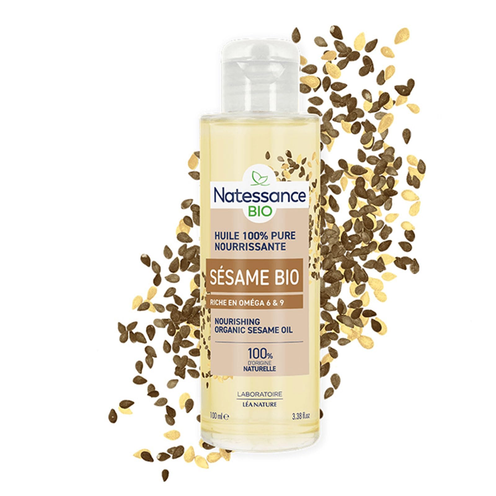 Natessance - Huile De Sésame Bio - 100% Pure - Nourrissante - Certifié Agriculture Biologique - Flacon de 100 ml