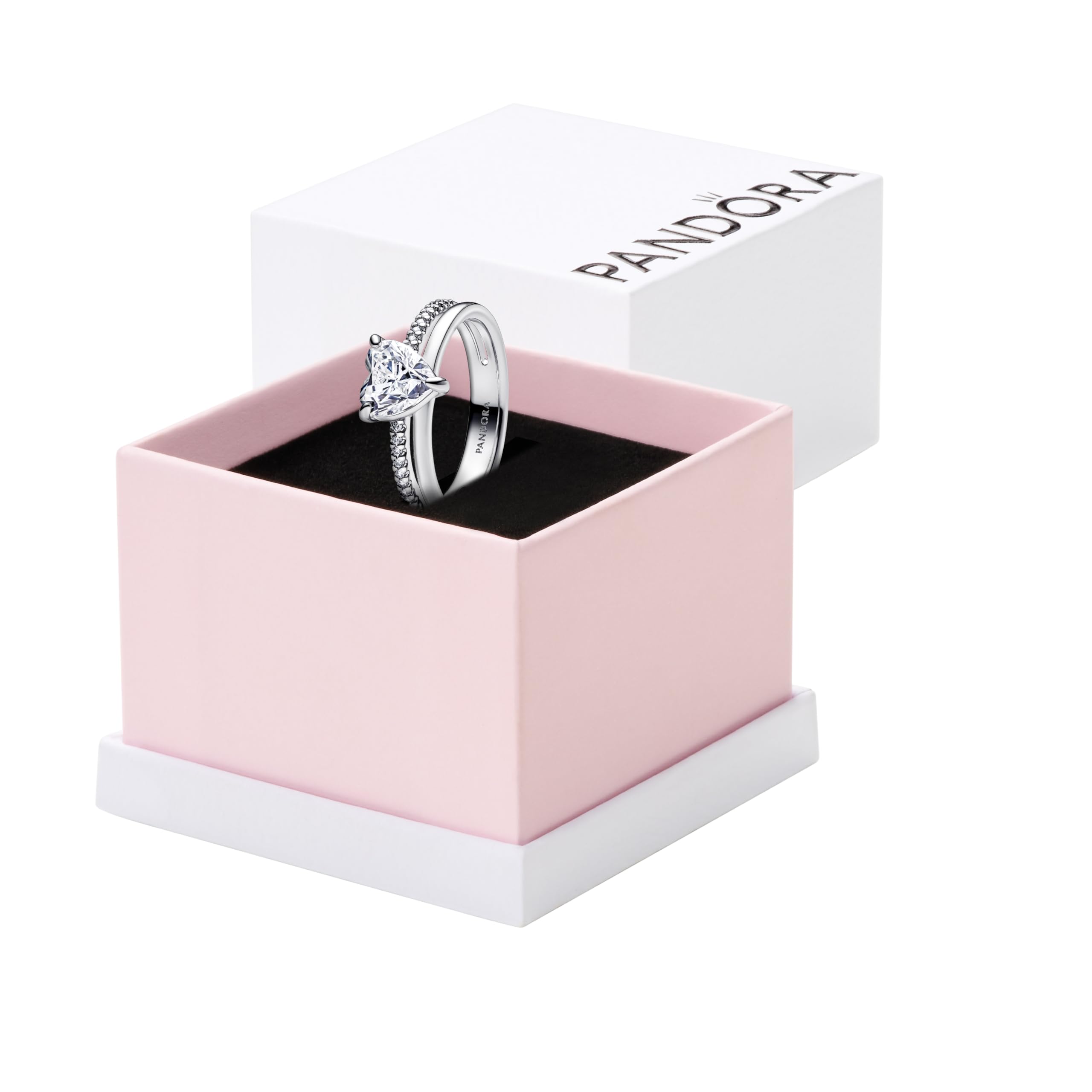 PANDORA Anillo de plata para mujer con doble carril con corazón 193100C01