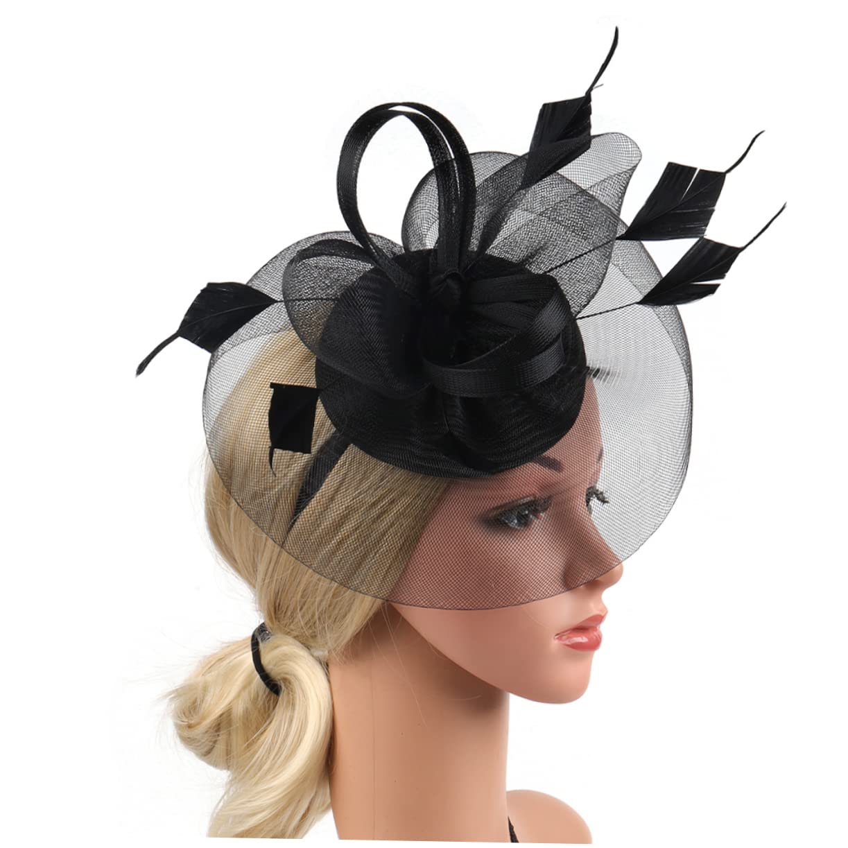 minkissy 3pezzi Fascinator Rete con Piume e Fiori Cappello Elegante per Cerimonie e Feste Accessorio da Sposa per Matrimoni e Tea Party Design Leggero e Confortevole
