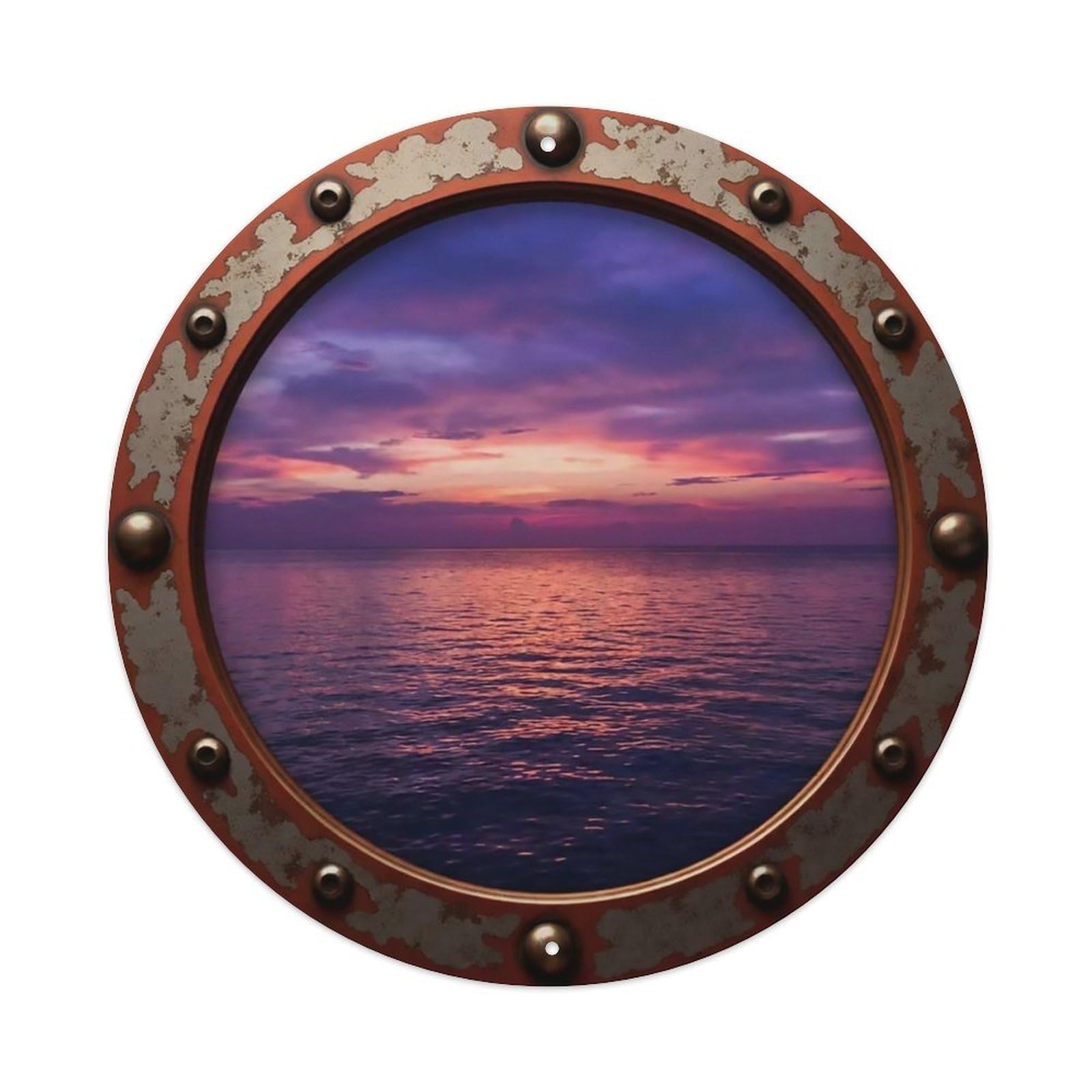 Vintage Porthole Purple Dusk Twilight View Metal Tin Sign