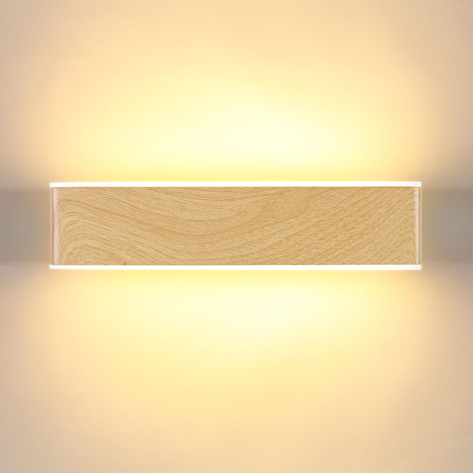 ENCOFT LED Apliques Pared Interior 12W 31cm, Lamparas de Pared Giratoria de 330°en Aluminio Up Down Luz Blanco Cálido 3000K Iluminación Apliques Madera para Escalera Pasillo Dormitorio, Color Madera