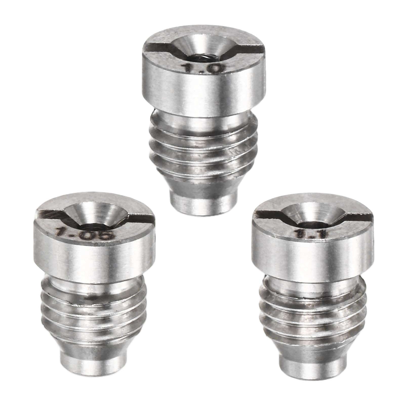 M METERXITY 3-Pack Foam Cannon Orifice Nozzle Tips, 1.0/1.05/1.1 mm Stainless Steel Replacement Thread Nozzle for Car Wash/Garden Hose Use/Snow Lather Lance, Universal Thread Tips [Silver]