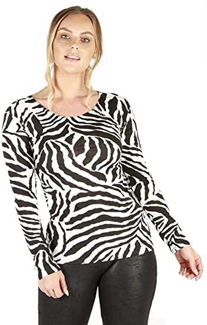 KATSSI Women’s Ladies Long Sleeve Stretch Plain Round Scoop Neck T Shirt Top XXL