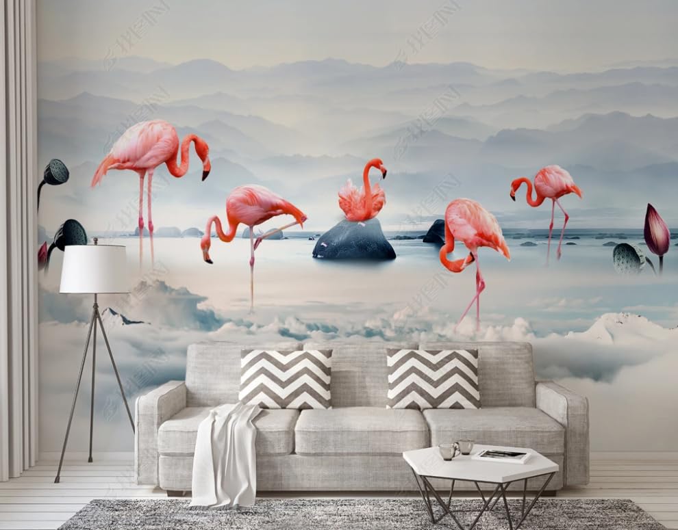 Papier Peint Intissé Flamingo Far Mountain - Poster Géant Mural 300x210 cm