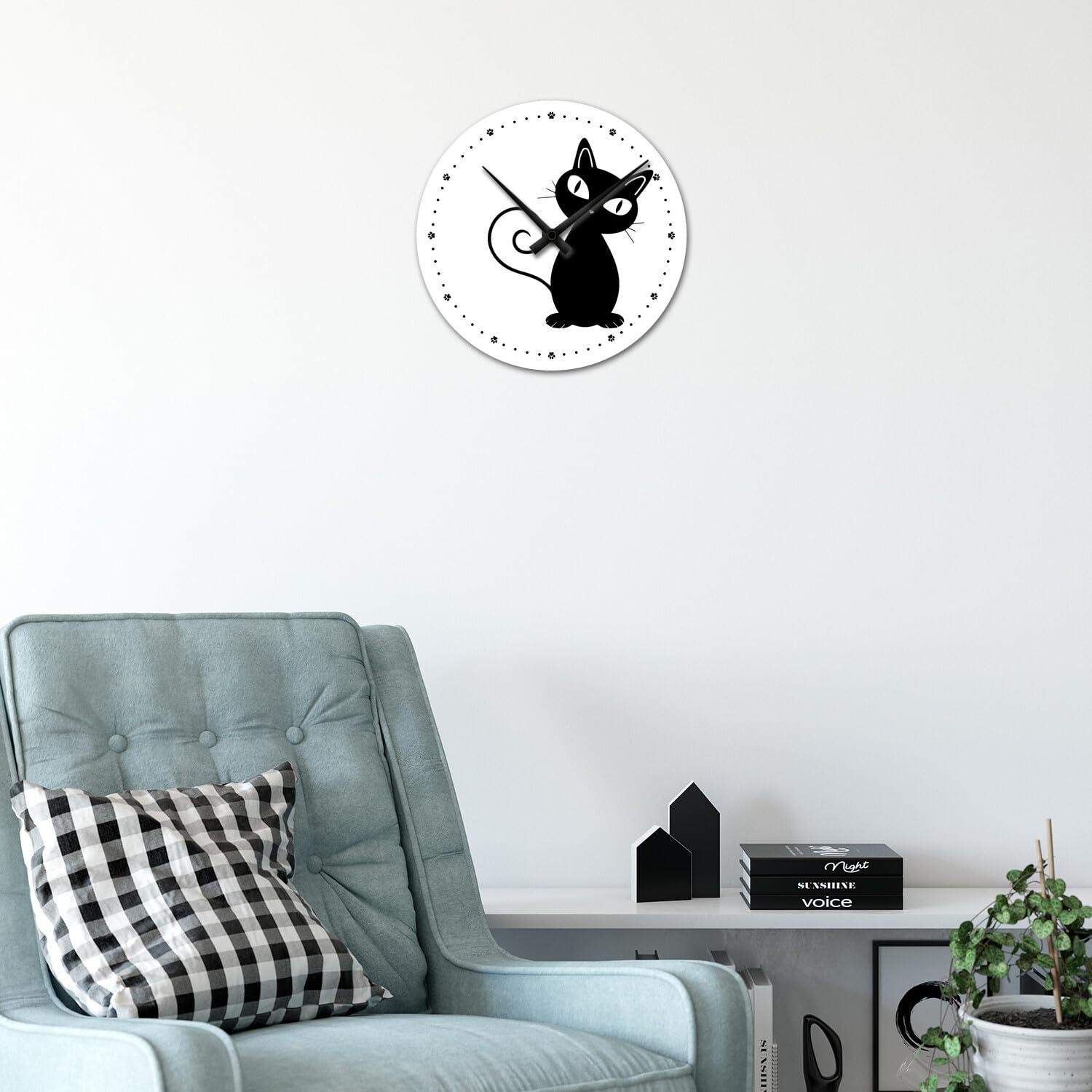 Giallobus - Reloj de línea Basic - Gato Negro - Madera de MDF - Basic 30x30 - Mecanismo silencioso - Listo para Colgar - Modernos