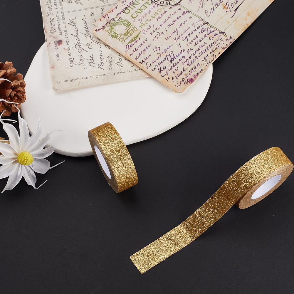 GORGECRAFT 30m 3 Rolls 15mm Washi Glitter Tape Light Gold Decorative