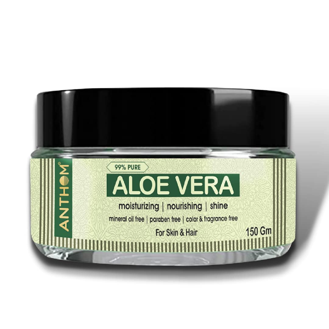 ANTHOM Pure Aloe Vera Non-Sticky & Light Weight Gel for Face, Skin, Hair & Body (Fragrance Free, Color Free & Paraben-Free) 150 Gm