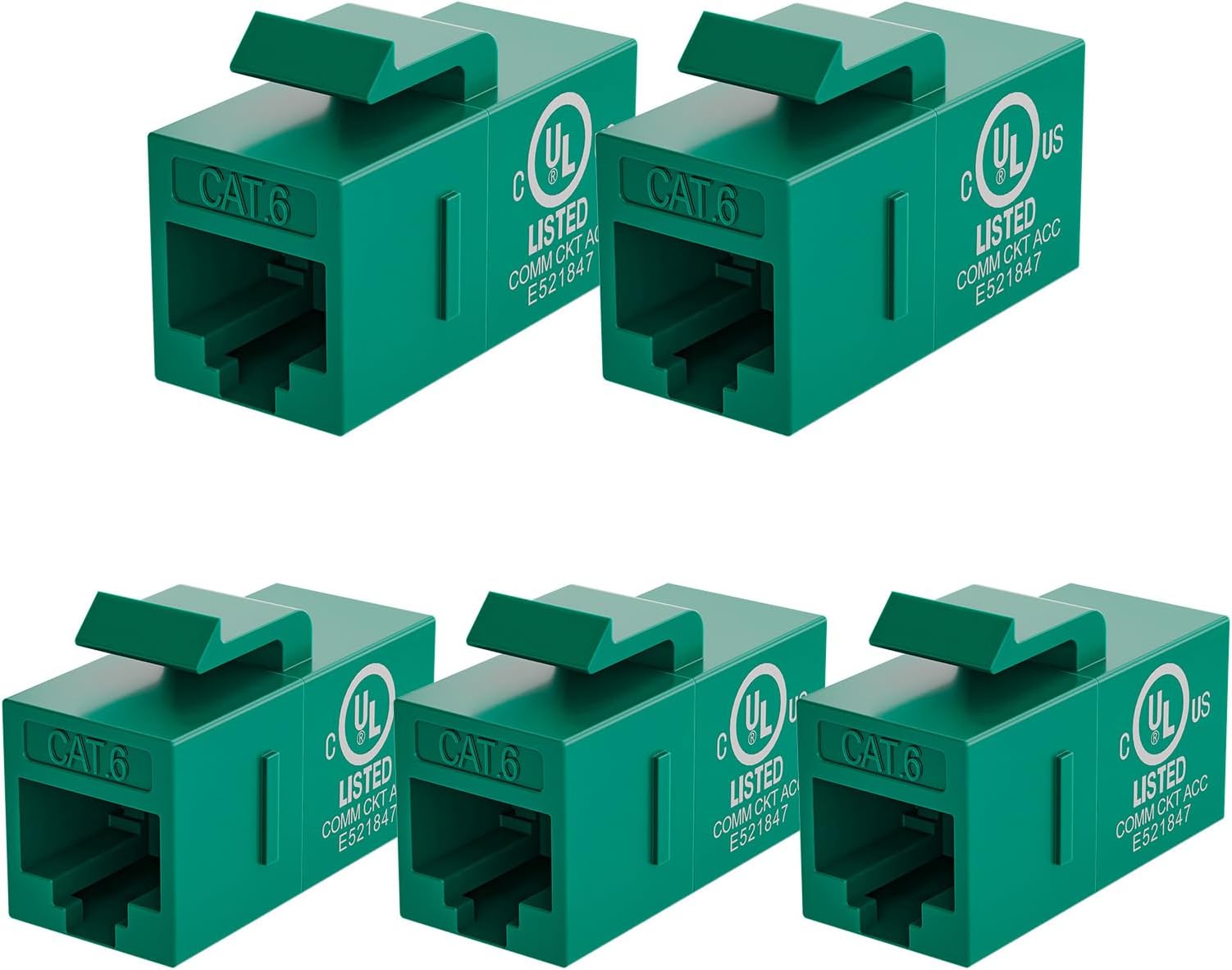 VCE UL-Listed CAT6 Keystone Coupler 5-Pack, Ethernet Coupler Female to Female, RJ45 Coupler for CAT6/CAT5e/CAT5, Keystone Jack, Green