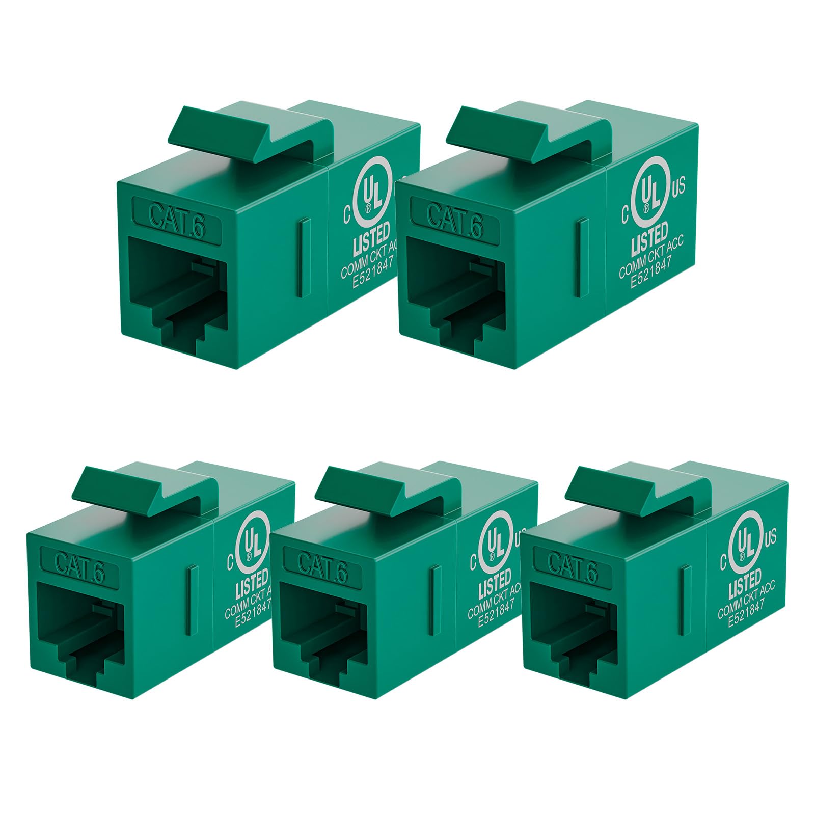 VCE UL-Listed CAT6 Keystone Coupler 5-Pack, Ethernet Coupler Female to Female, RJ45 Coupler for CAT6/CAT5e/CAT5, Keystone Jack, Green