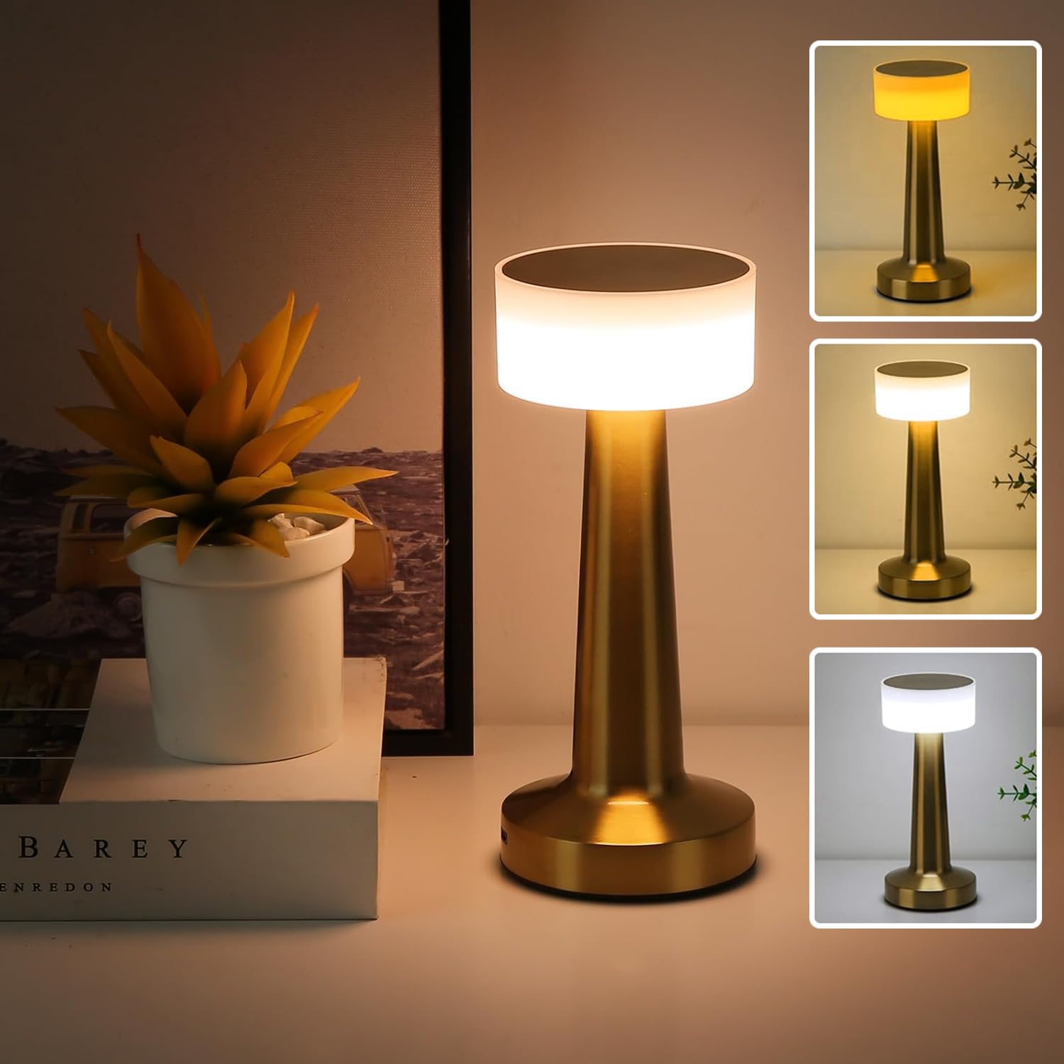 VERVENIX Dumbbell Shape Rechargeable Gold Metal LED Table Lamp with Touch Sensor, 3 Levels Brightness, Cozy Warm Lighting - Ideal Bedside Lamp or Night Light for Kids Nursery, Room Decor, Café (B0CRS18SHK) Amazon Price History, Amazon Price Tracker
