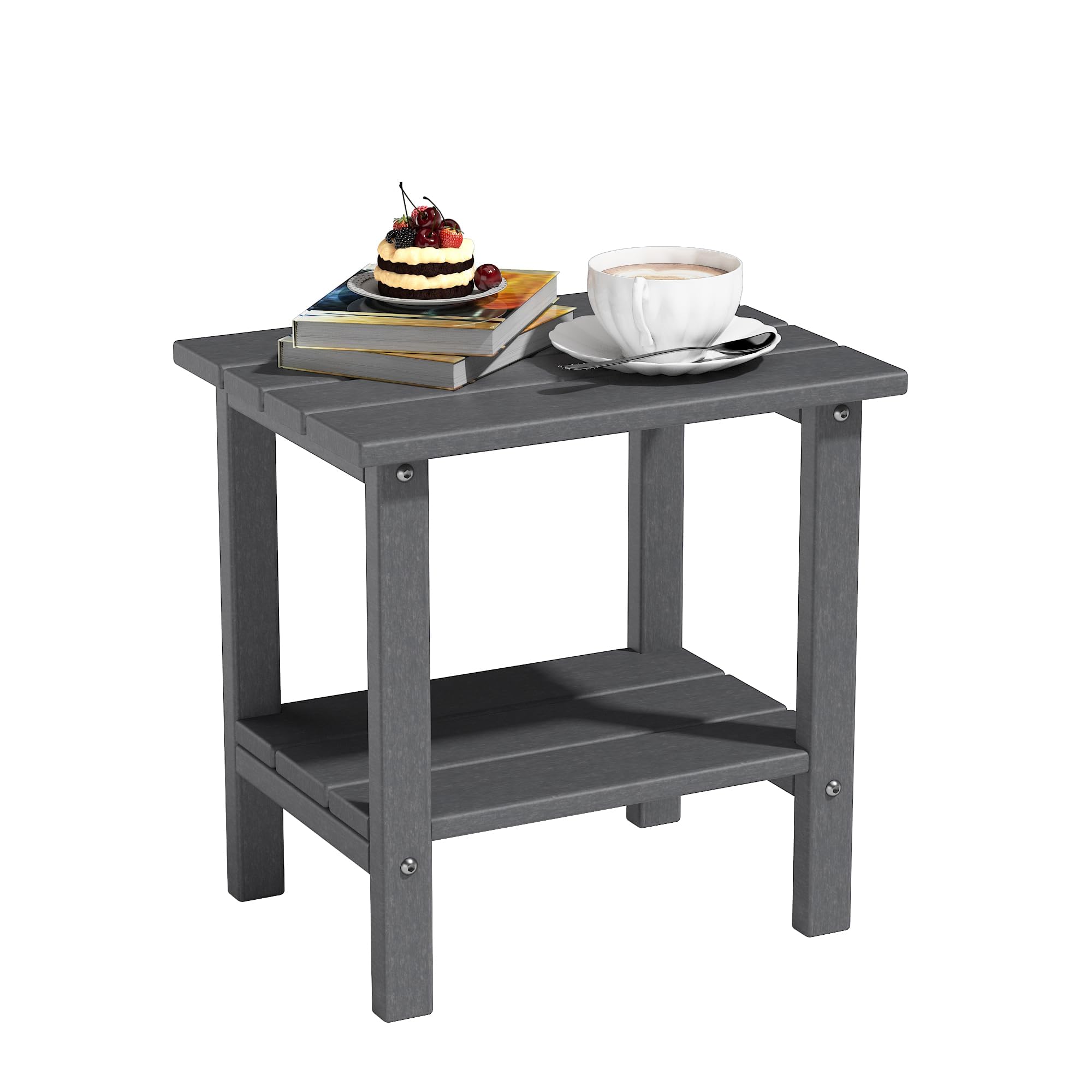 Yardgrace Outdoor Side Table, Weather-Resistant Patio Side Table for Backyard, Pool & Porch, Double Adirondack Durable & Stylish Patio End Table,Grey
