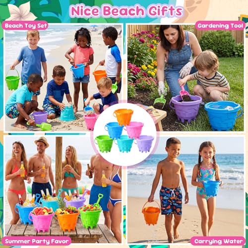 Didaey 30 Pcs Beach Buckets for Kids, Plastic Sand Pails for Boys and Girls, Sand Buckets for Beach, Sandbox, Pool, Gardening, Summer Party Favors (Warm Color) - image 5