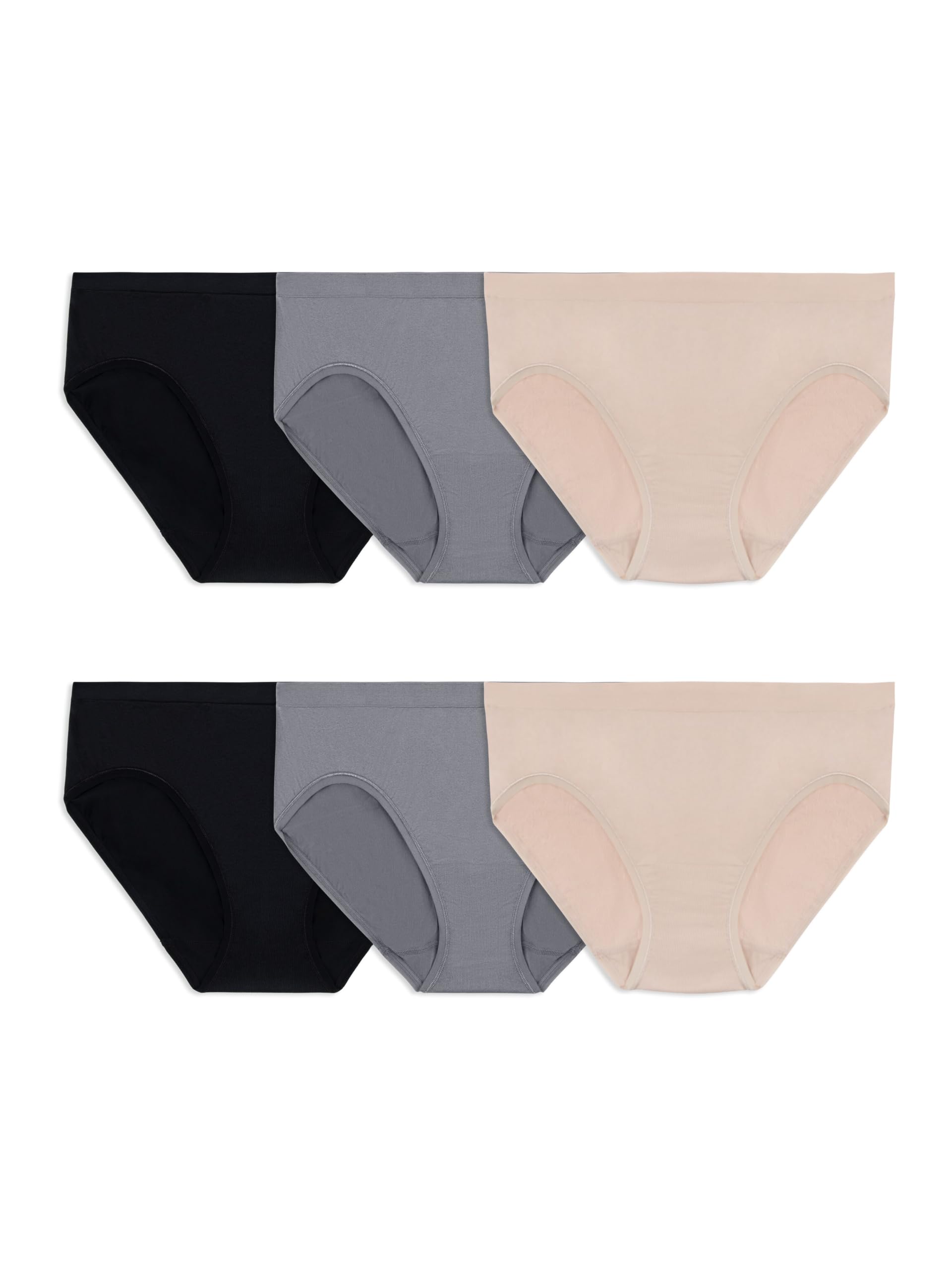 Fruit of the Loom Nahtlose Damenunterwäsche, tolles Stretch und Keine Slip-Linien, erhältlich in Übergröße, Bikini, 6er-Pack, neutrale Farben, 9