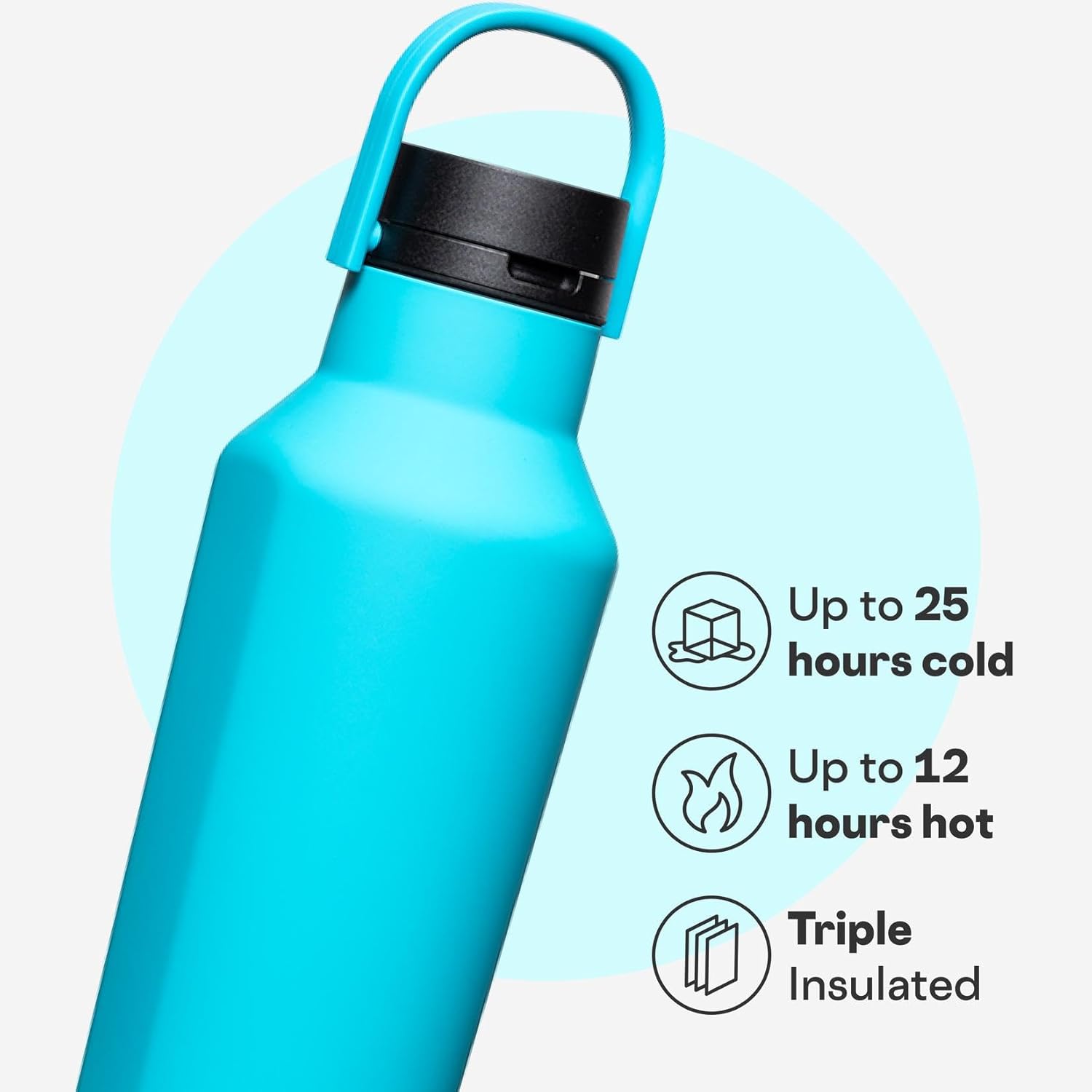 Corkcicle Sport Canteen - Keeps Drinks Cold 25 Hours - Stainless Steel Water Bottle - Triple-Insulated - Spill-Proof - Summer Drinkware Gift - Keeps Drinks Ice Cold - 20 oz - Capri Blue - Image 3