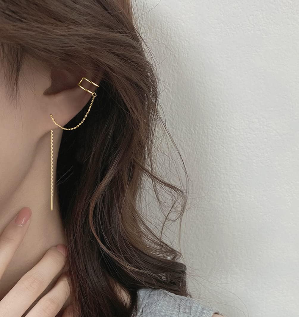 SLUYNZ 925 Sterling Silver Cuff Earrings Threader Chain for Women Crawler Earrings Wrap Earrings - Image 3