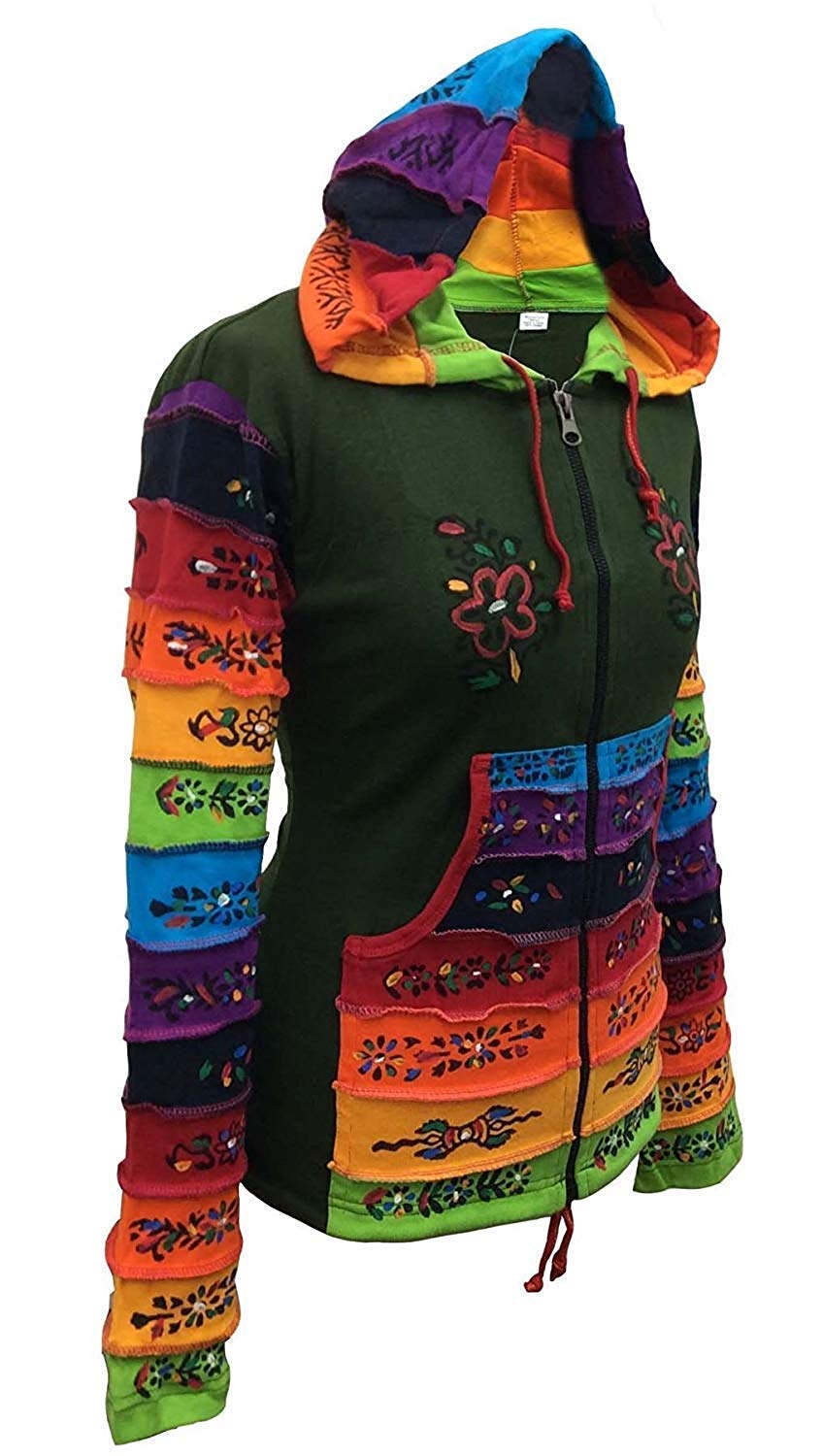 Mujer Arcoiris con Mangas Flor Parche Sudadera con Capucha