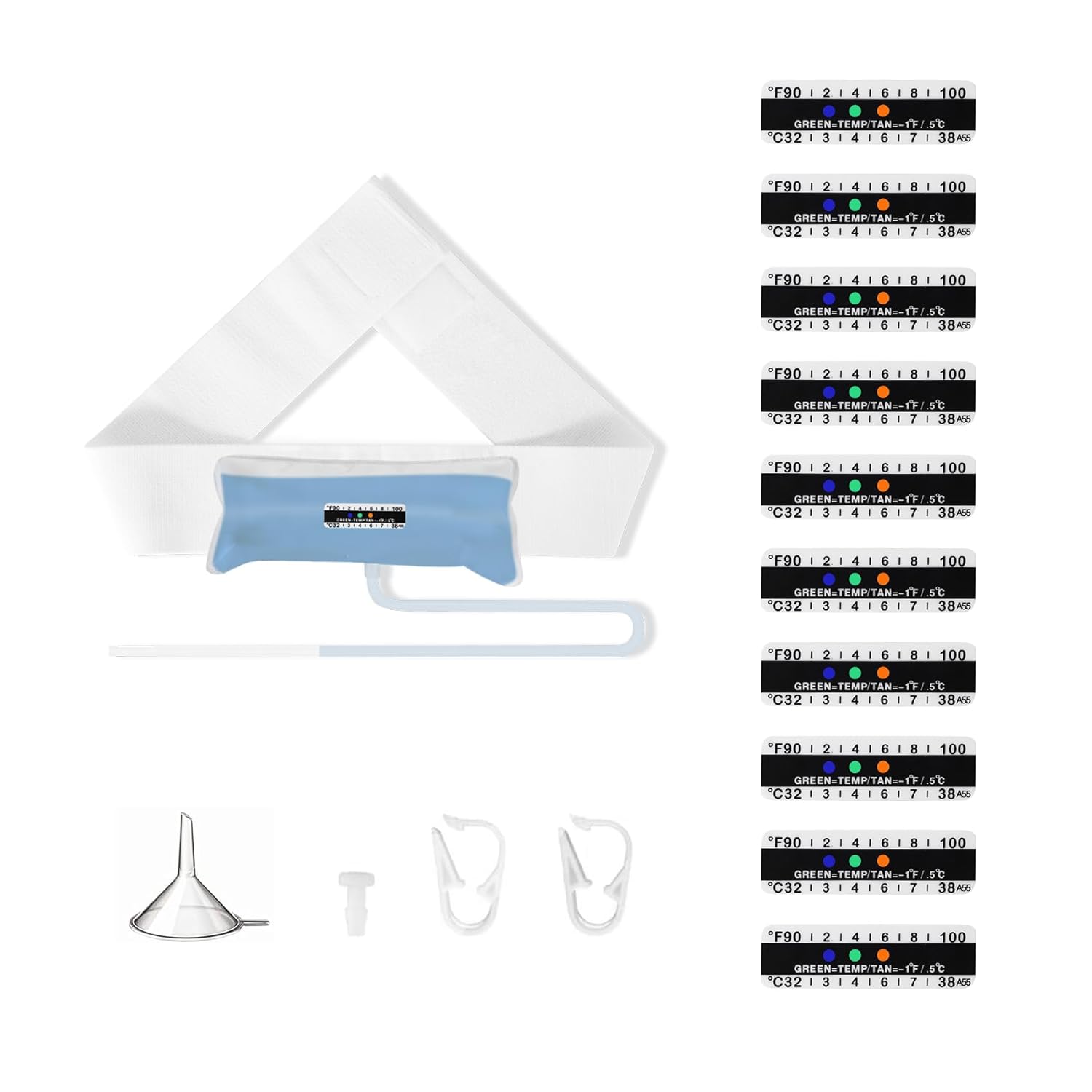 Concealed Urine Belt Refill Kit - 33.5” /43.5” Adjustable Urine Belt with Sample Bag (2-4oz) + Urine Test Thermometer Stickers & Funnel┃Black, White (White, Short)