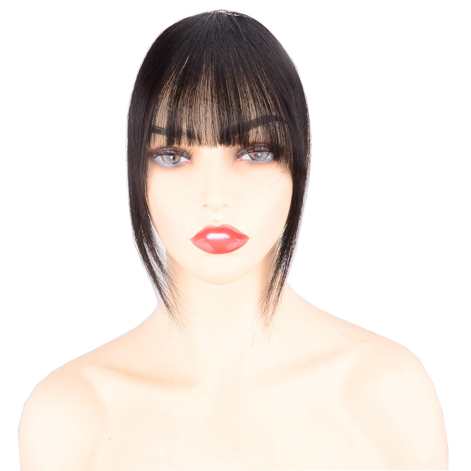 DIGUANClip in Bangs 100% Human Hair Bangs Extensions for Women Medium Brown Clip on Fringe Bangs Real Hair Natural Flat Neat Bangs with Gradual Temples One Piece Hairpiece (Flat Bangs with Temp